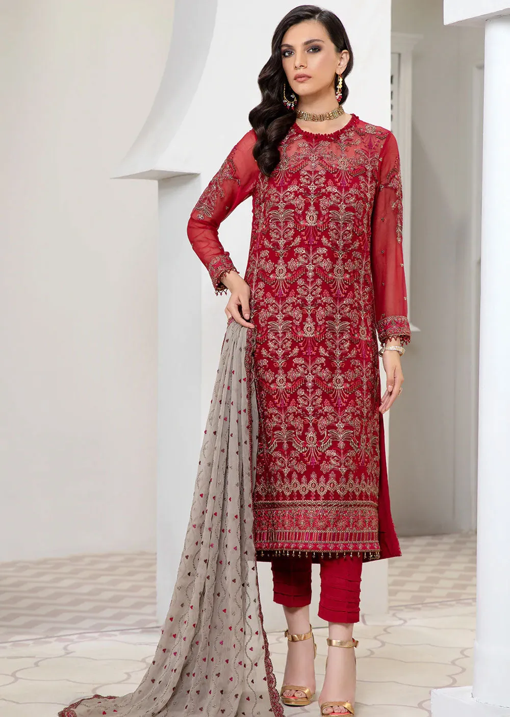 02 - Crimson - Unstitched - Pareesia Luxury Wear Collection by Zarif 2022