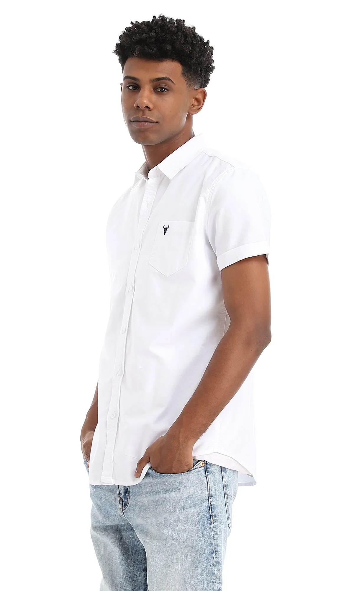 34659 Plain Basic Short Sleeves Shirt - White