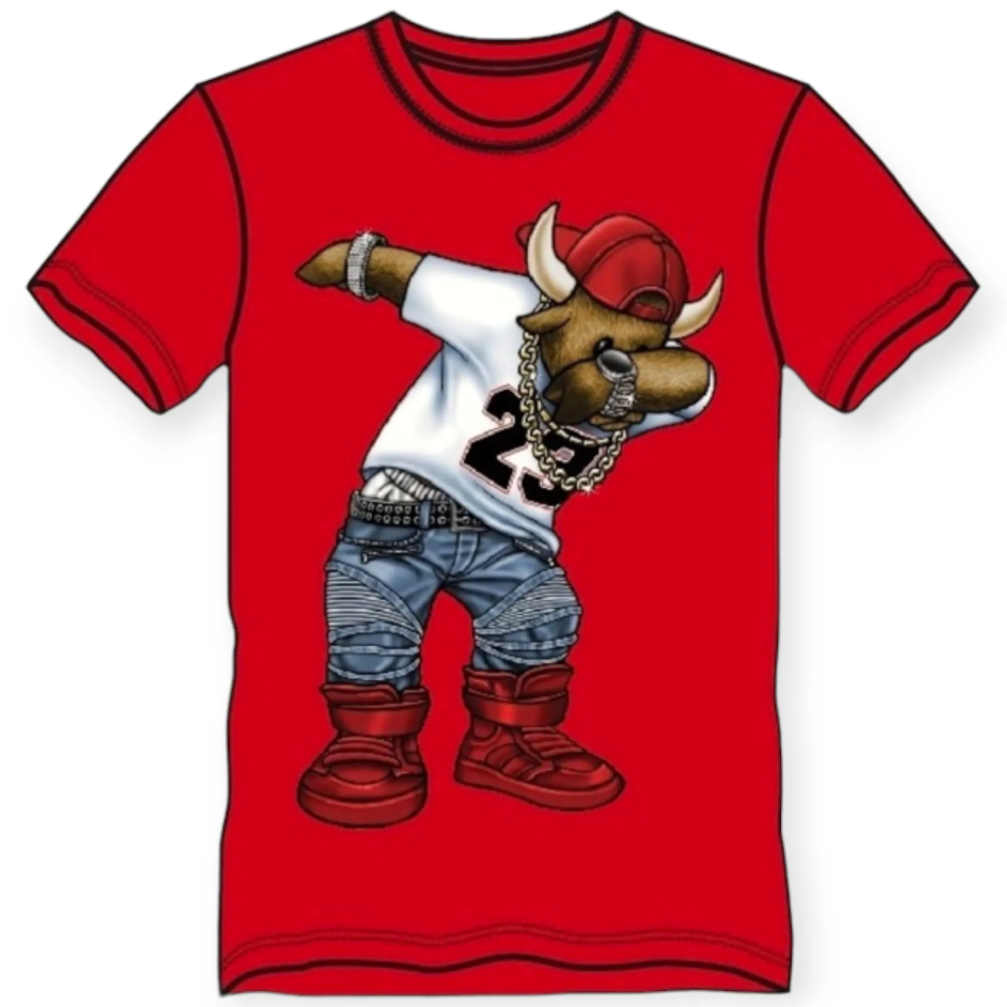 3Forty Inc Boys Dabbin Bull Tee (Red)