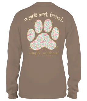 A Girl's Best Friend 100% Cotton Simply Southern Long Sleeve T-Shirt - Army Green with Pastel Flowered Dog Paw