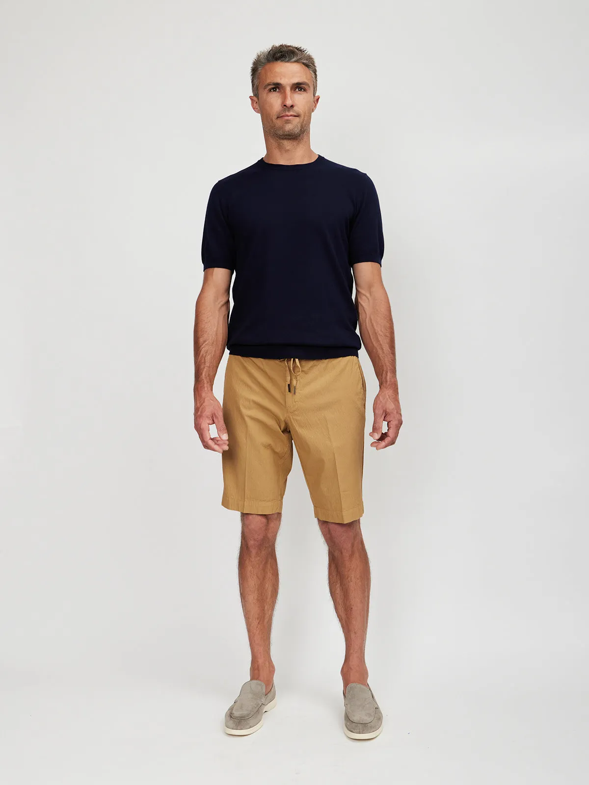 Acorn Brown Seersucker Stretch Shorts