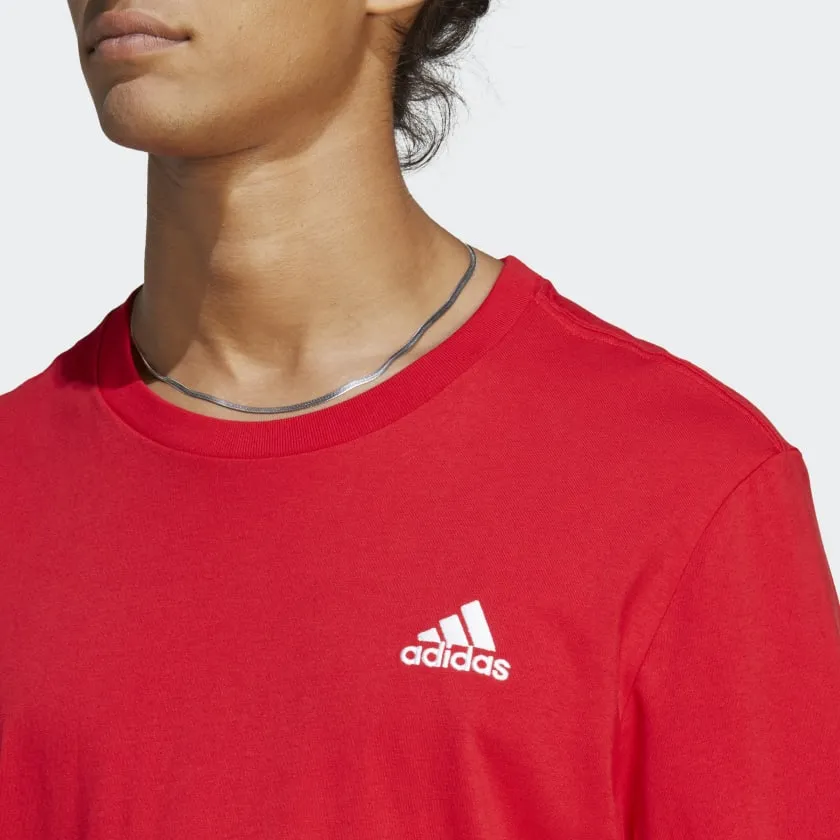 ADIDAS MEN'S ESSENTIALS SINGLE JERSEY EMBROIDERED SMALL LOGO RED TEE