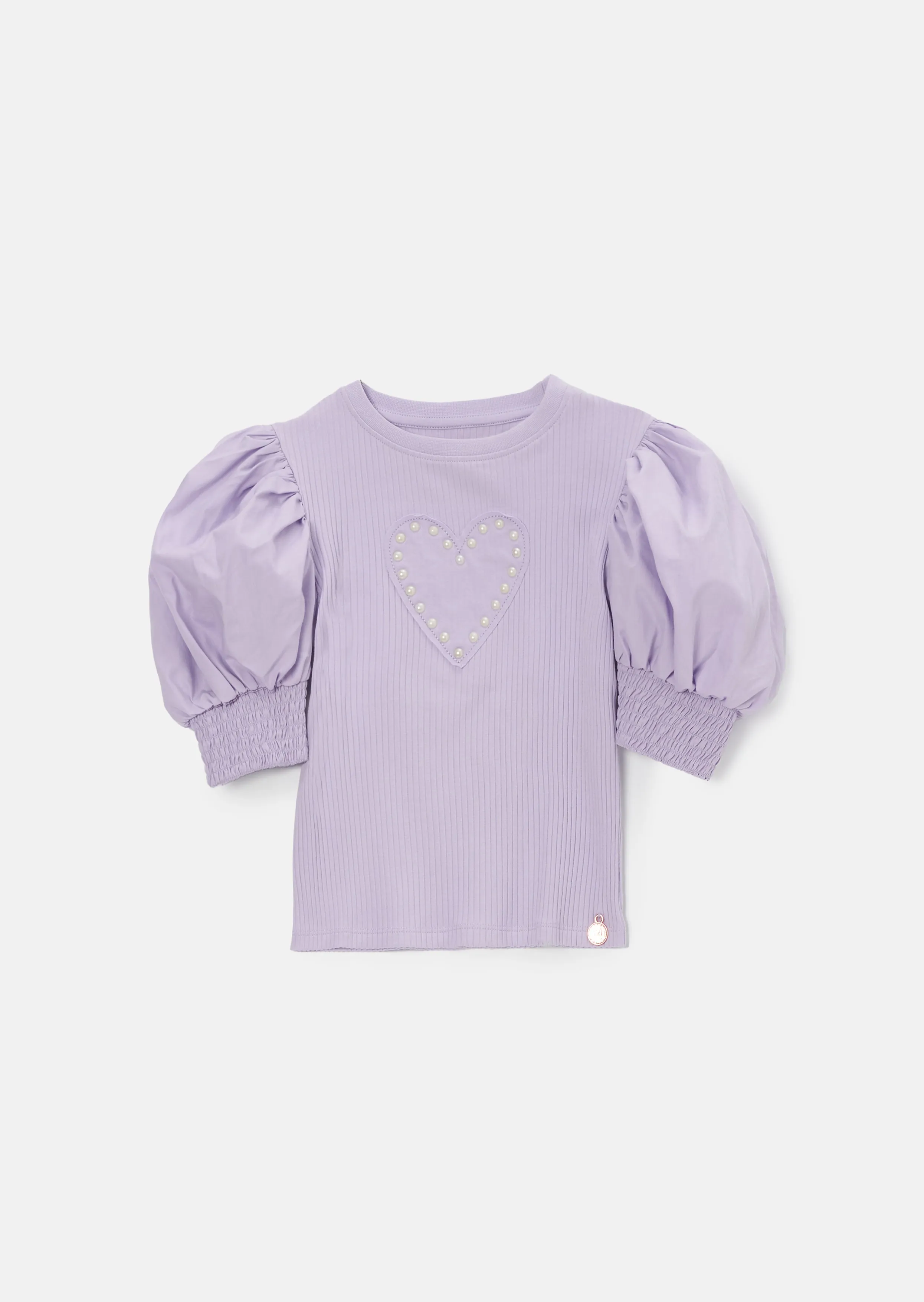 Agatha Elegant Purple Ribbed Heart Detail Top for Women