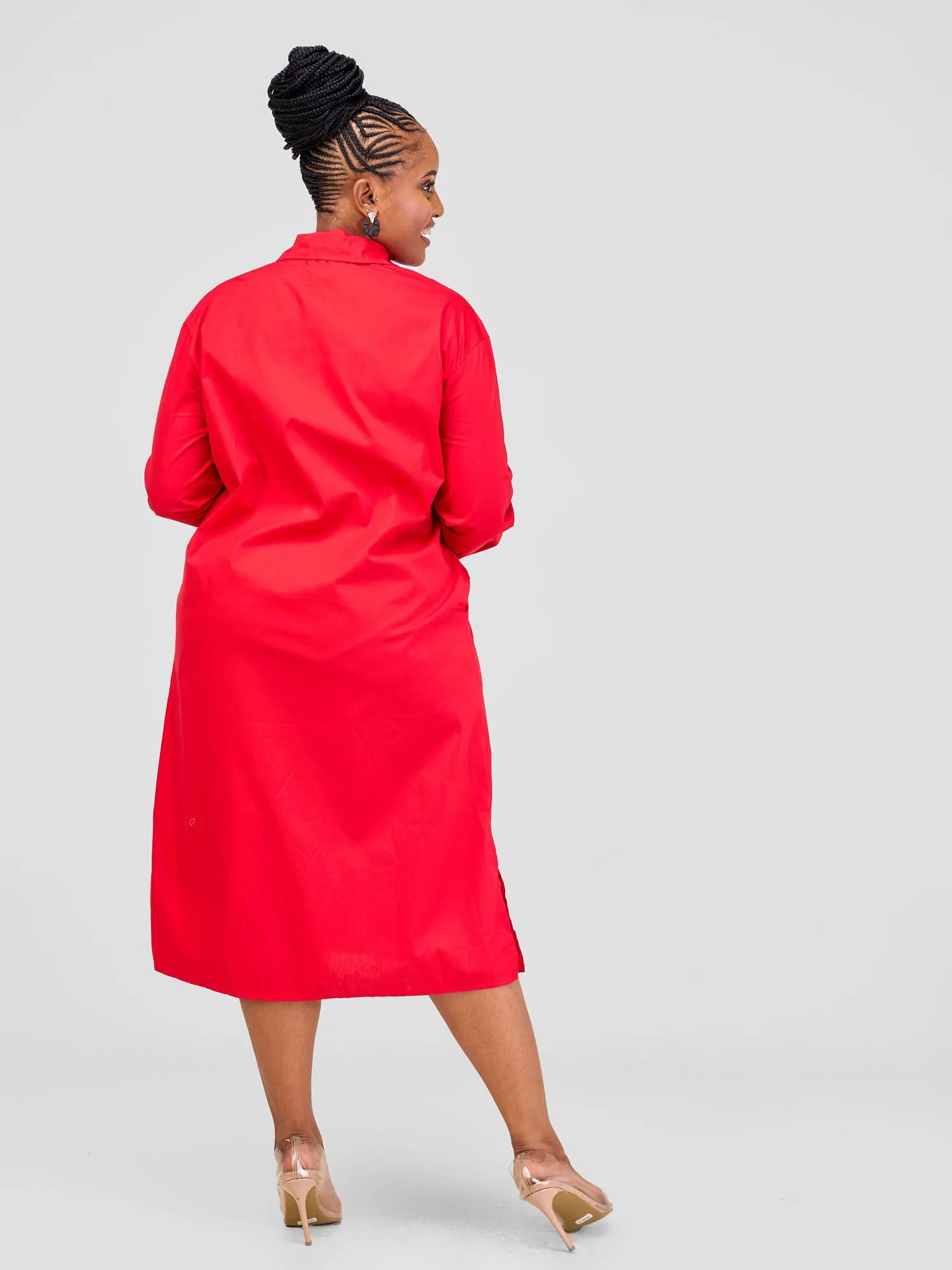 Alara Long Sleeve Maxi Shirt Dress - Red