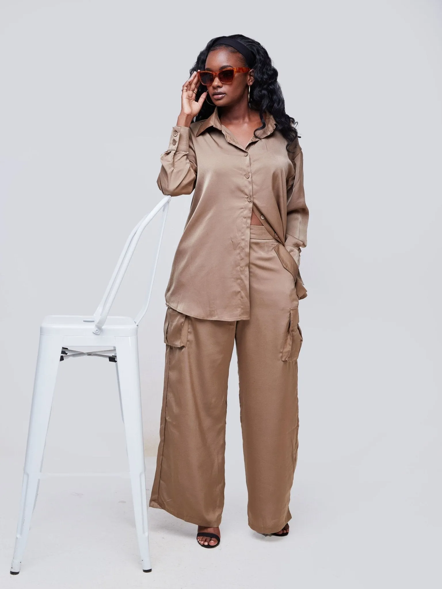 Alara Two Piece Cargo Set - Khaki Brown