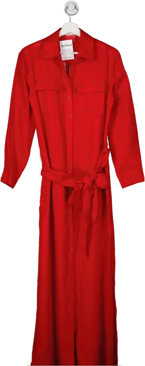 Alice   Olivia Red Keara Belted Linen Maxi Shirt Dress UK S