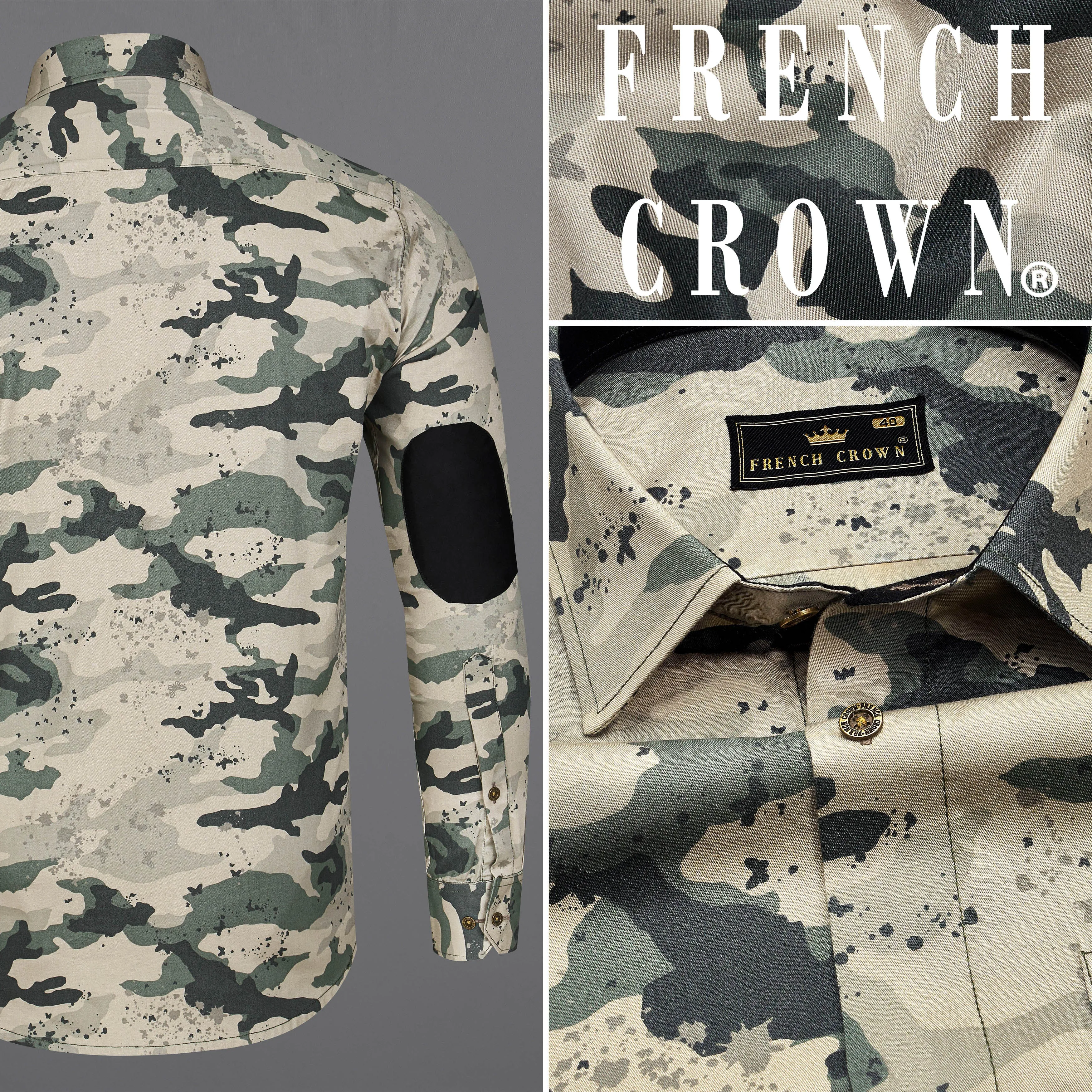 Amber Brown with Outer Space Green Camouflage Printed Royal Oxford Designer Shirt