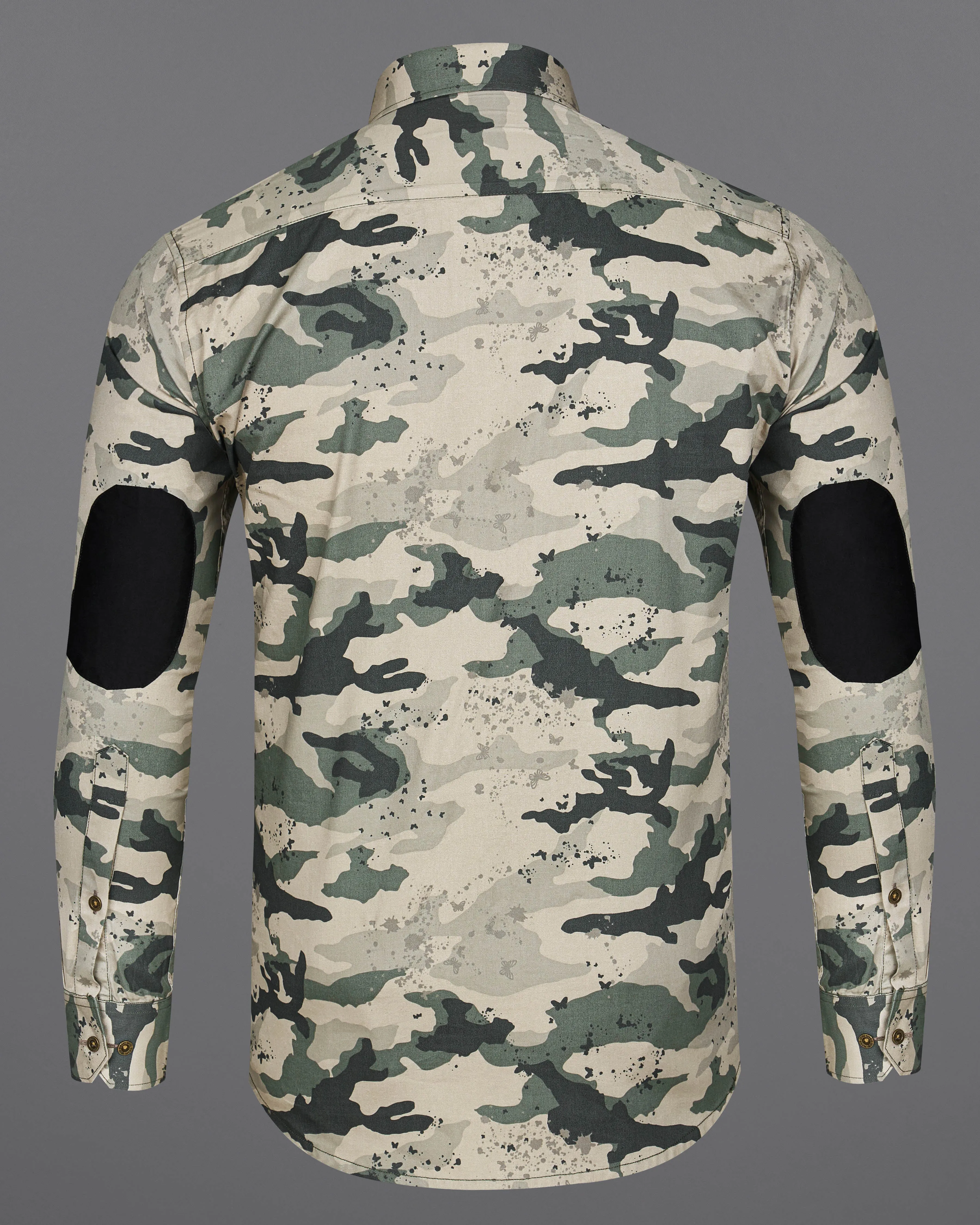 Amber Brown with Outer Space Green Camouflage Printed Royal Oxford Designer Shirt