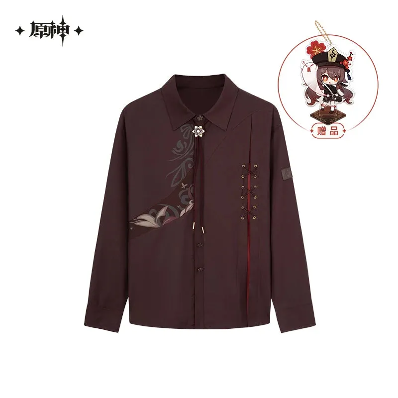 Anime Game Genshin Impact Hu Tao Cosplay Fashion Dark Brown Long Sleeve Shirt Unisex Casual Outerwear