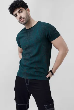 Dark Green Artic Paisley Print T-Shirt for Men – Stylish Casual Wear