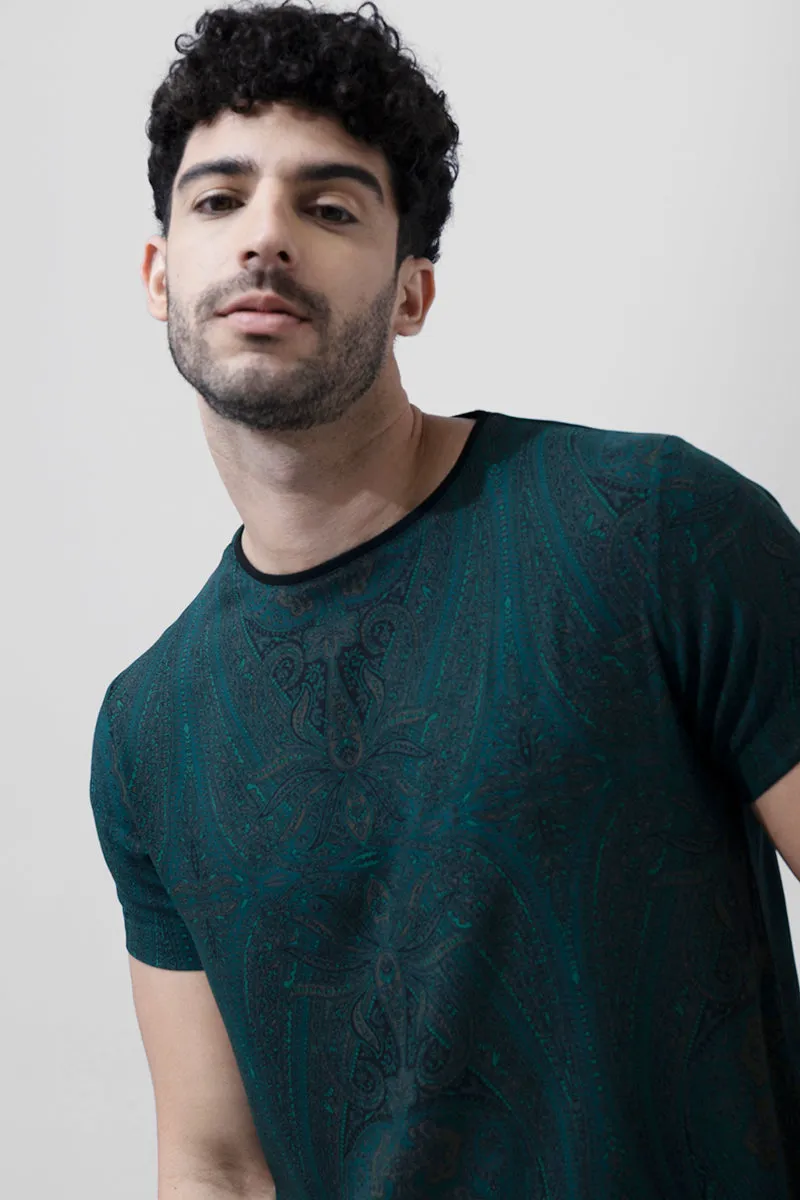 Dark Green Artic Paisley Print T-Shirt for Men – Stylish Casual Wear