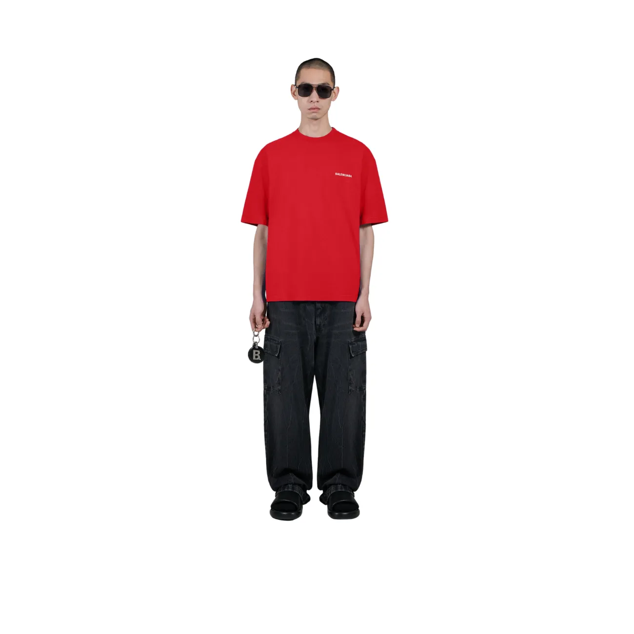 Balenciaga Logo Medium Fit Men's T-Shirt, Red