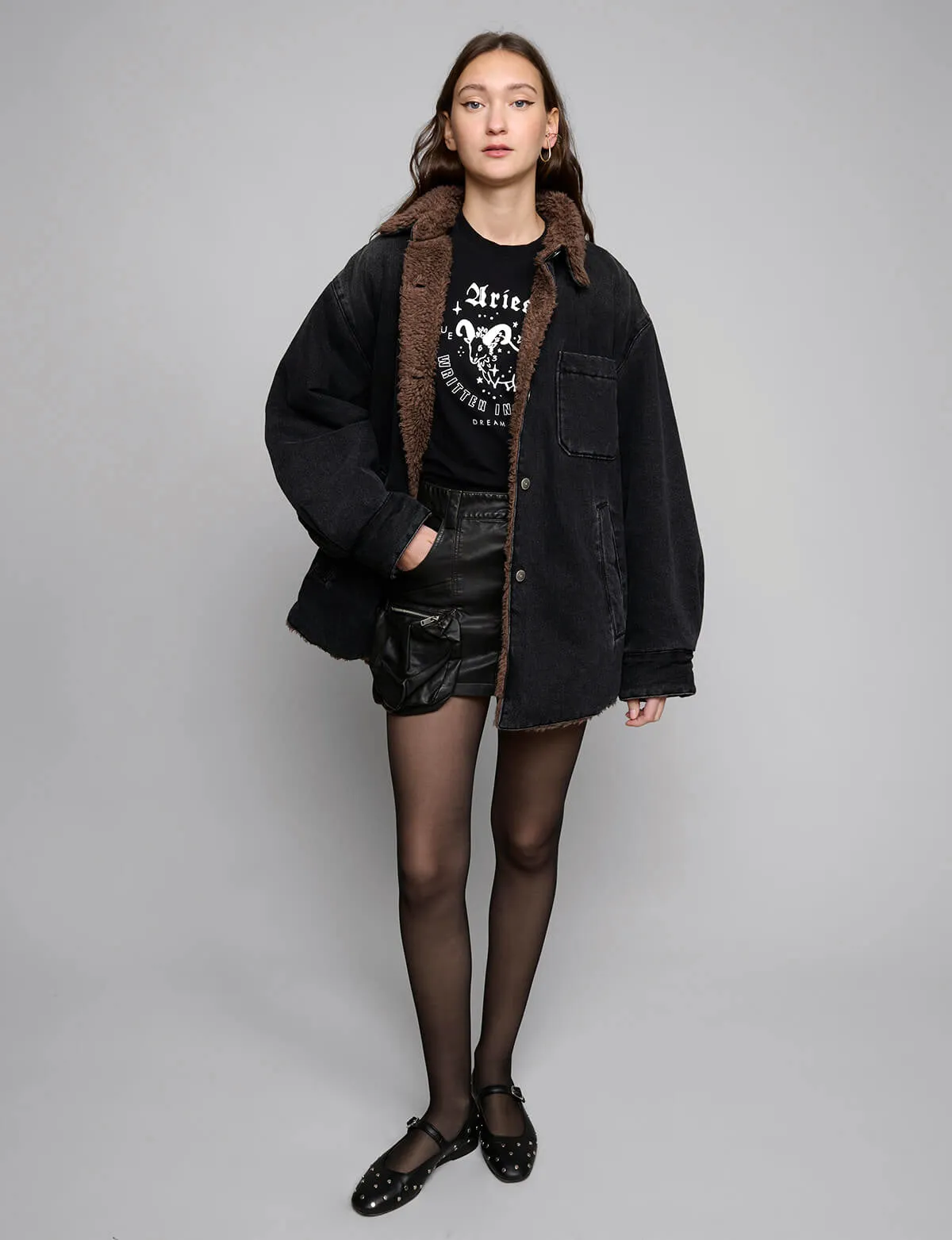 Black Denim Faux Fur Jacket-BESTSELLER