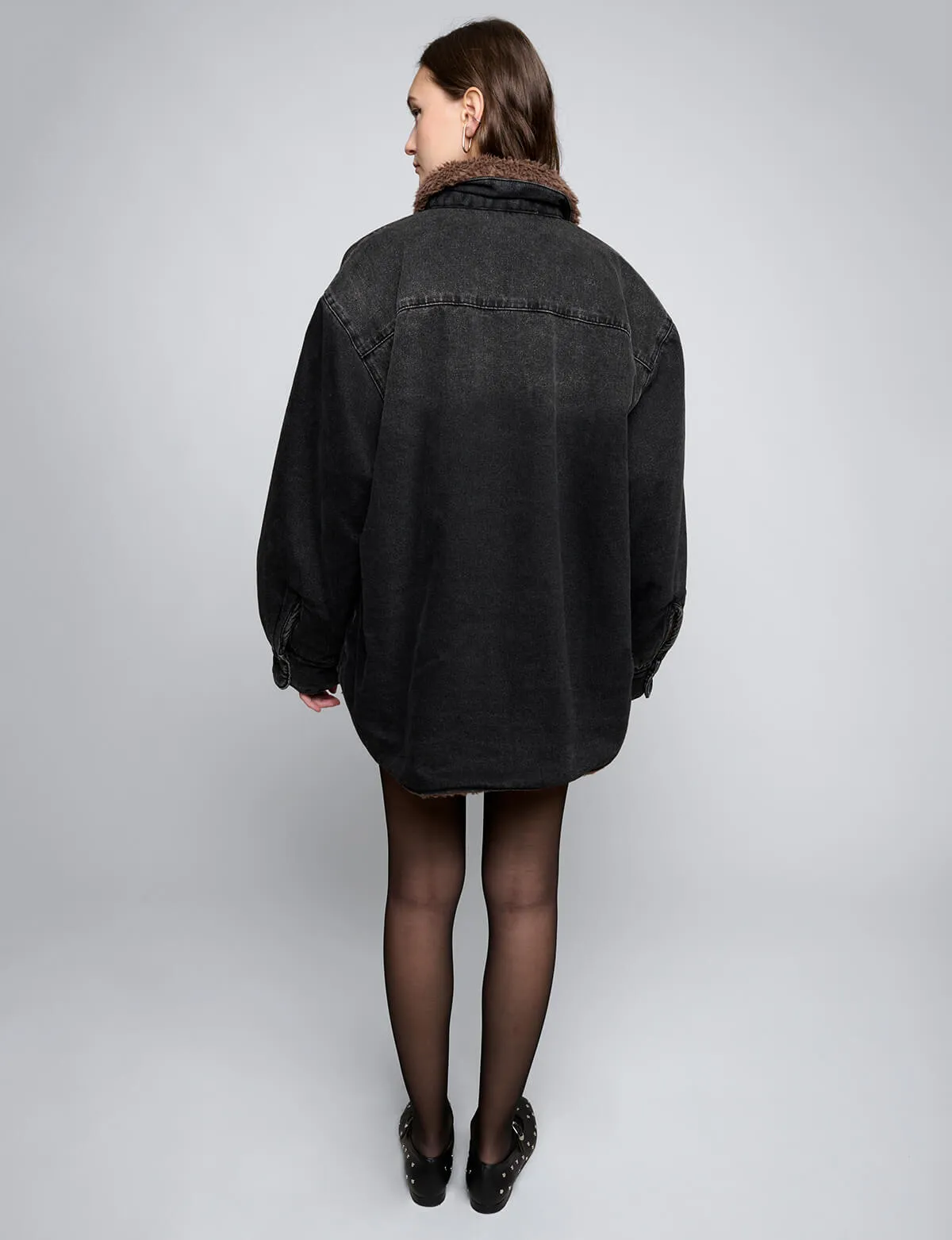 Black Denim Faux Fur Jacket-BESTSELLER