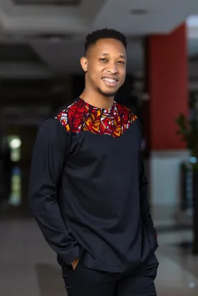 Black red long sleeved ankara shirt