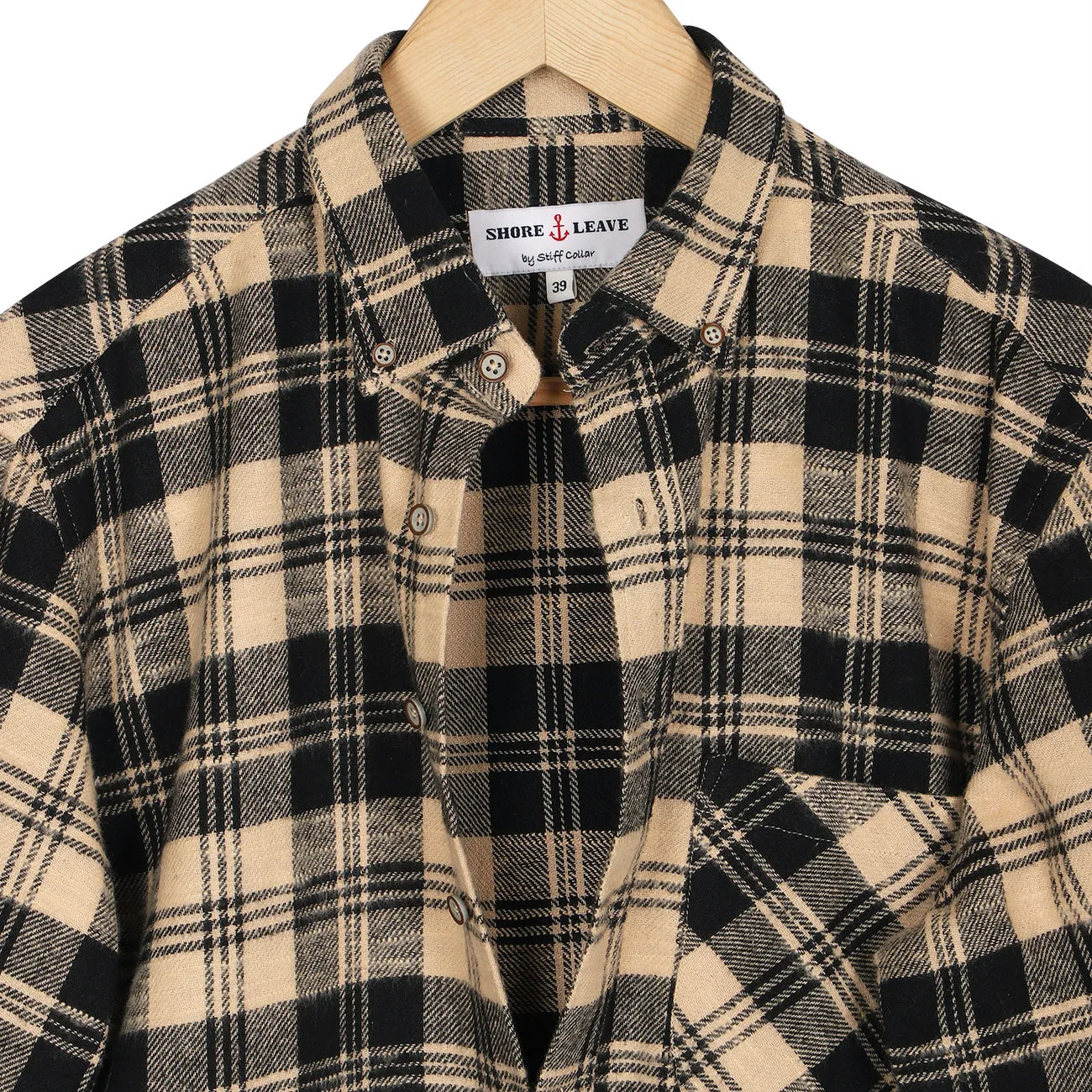 Camel Black Check Flannel Button Down Casual Shirt