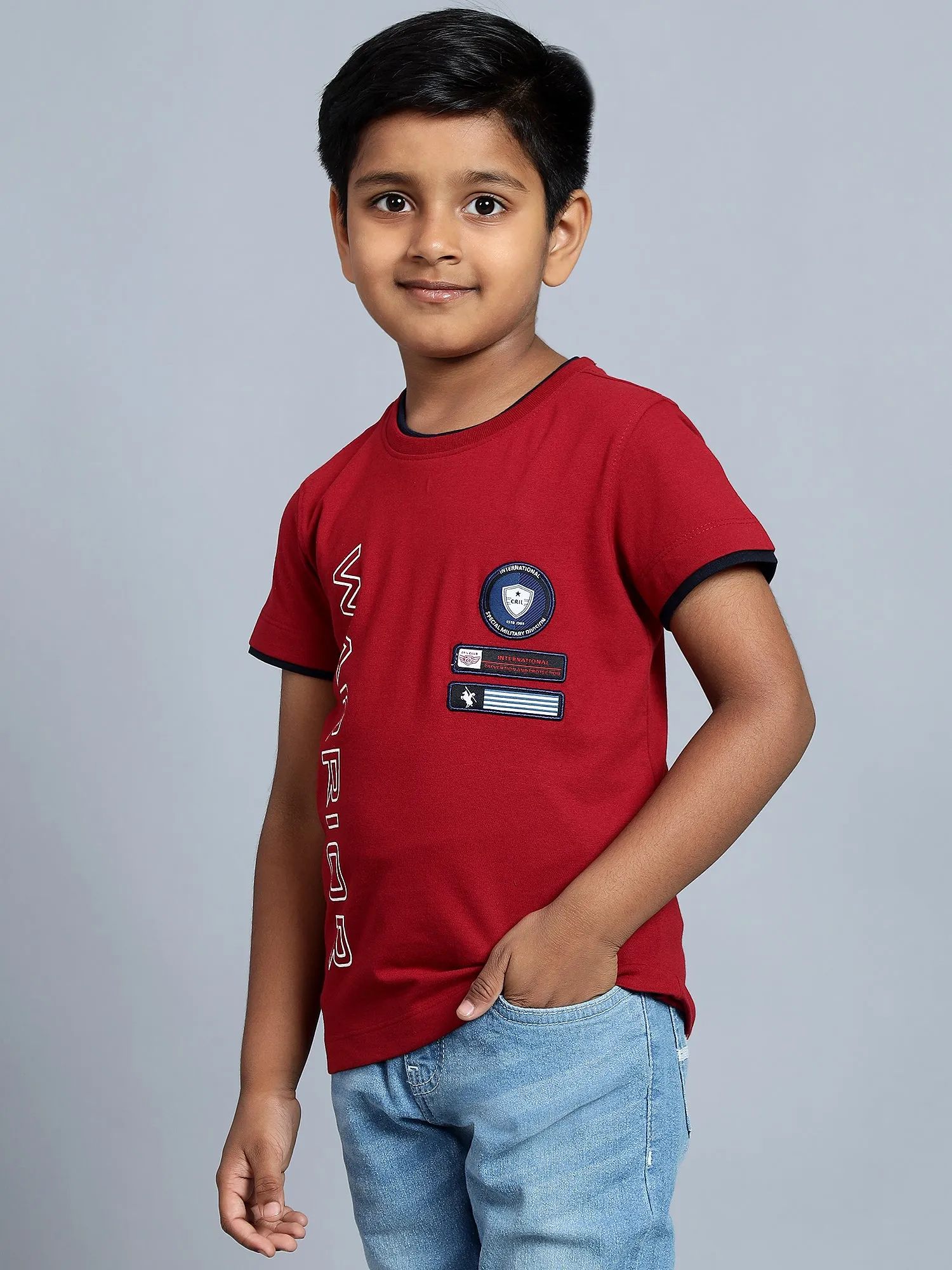 Cantabil Boy's Red Printed Round Neck T-shirt