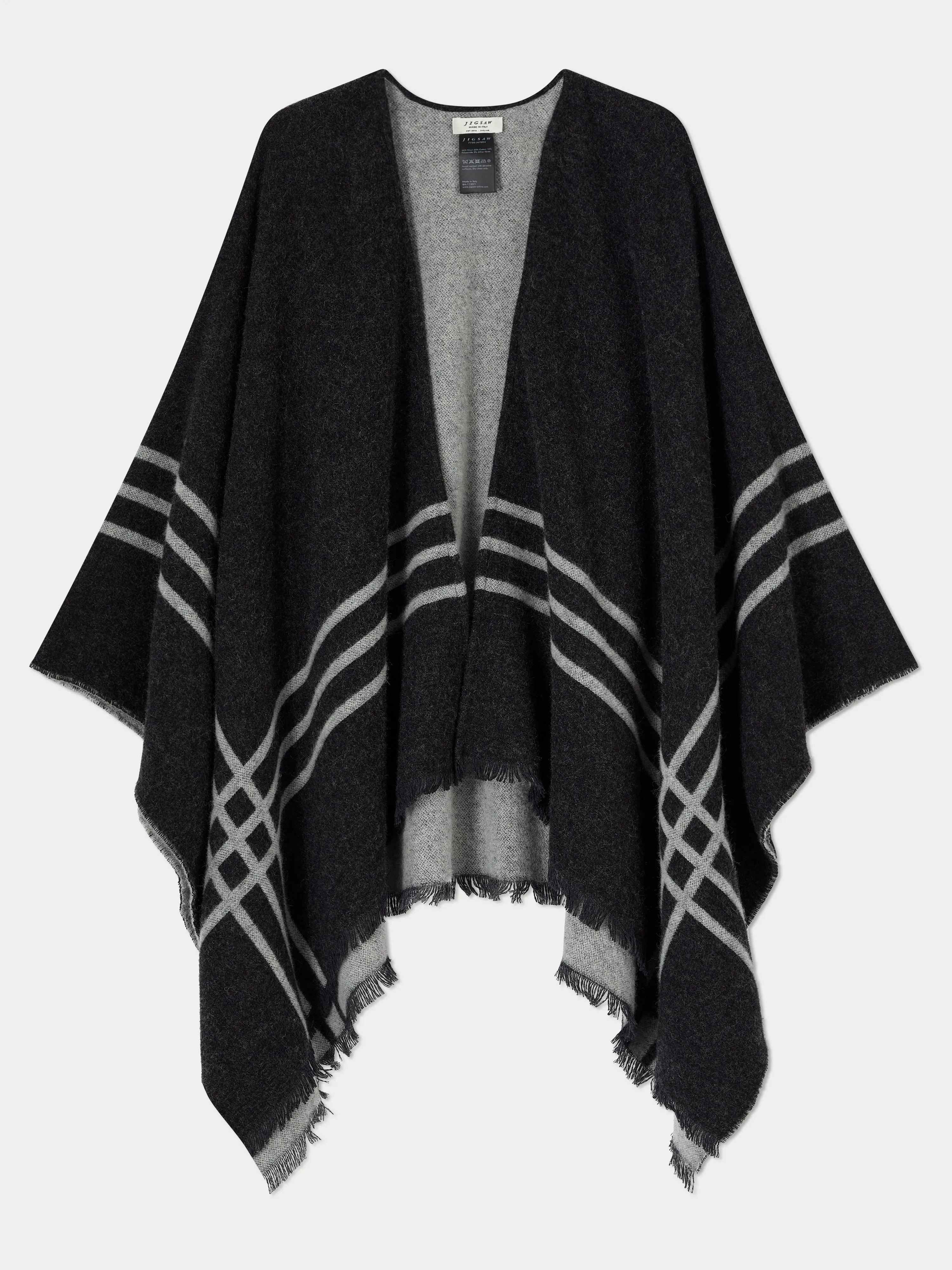 Checked Wool Blend Reversible Cape | Grey