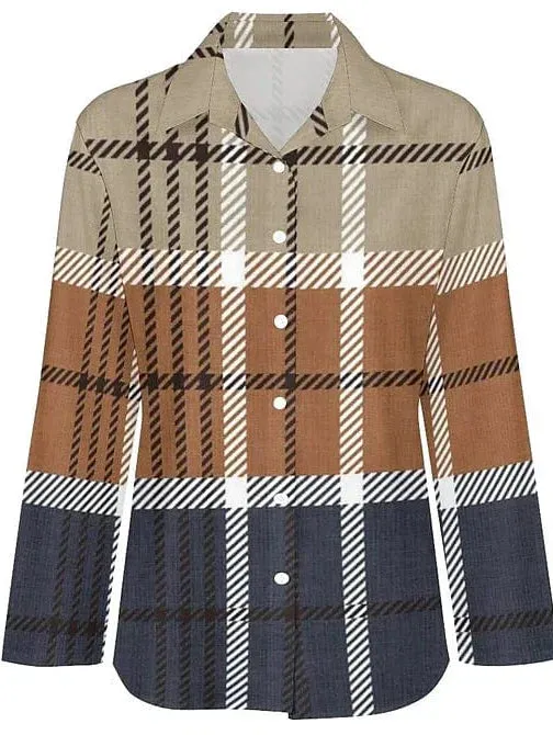 Chic Plaid Print Button Women's Shirt Blouse for Spring and Fall