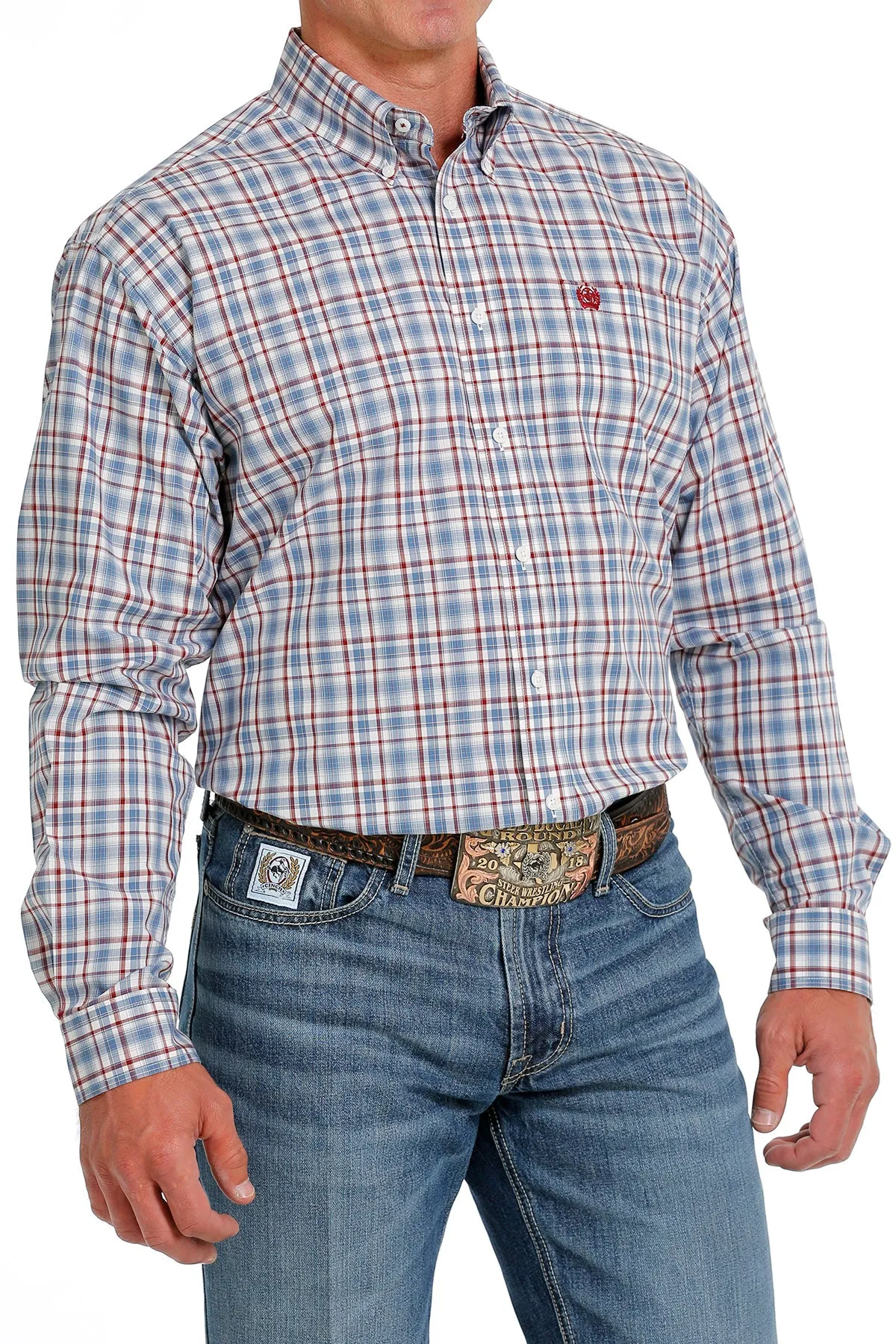 'Cinch' Men's Plaid Western Button Down - Cream