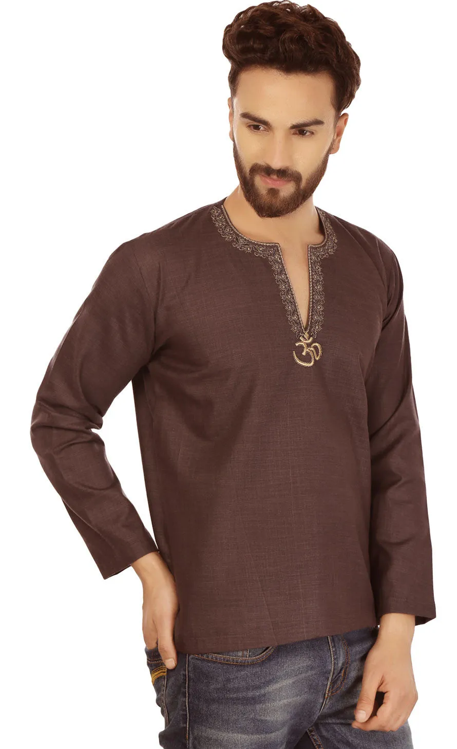 Cotton Dress Mens Short Kurta Shirt India Clothing (Chocolate)