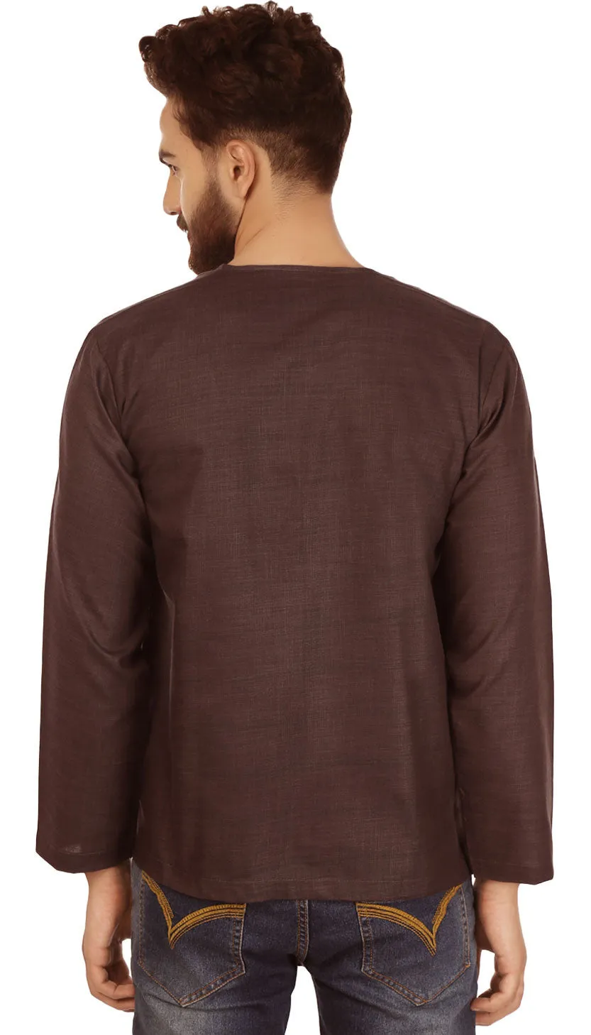 Cotton Dress Mens Short Kurta Shirt India Clothing (Chocolate)