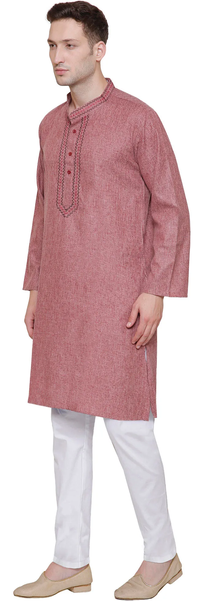 Cotton Embroidered Mens Kurta Pajama India Clothing (Maroon)