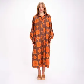 CRAMP DYE DRESS ORANGE/BROWN