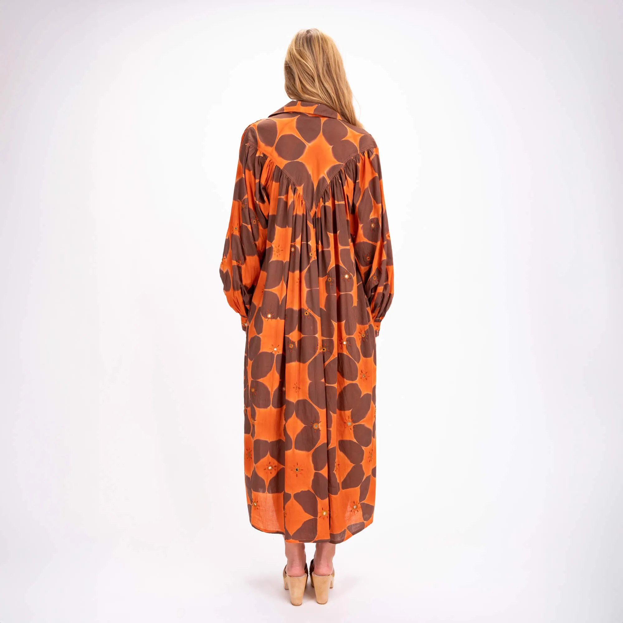 CRAMP DYE DRESS ORANGE/BROWN