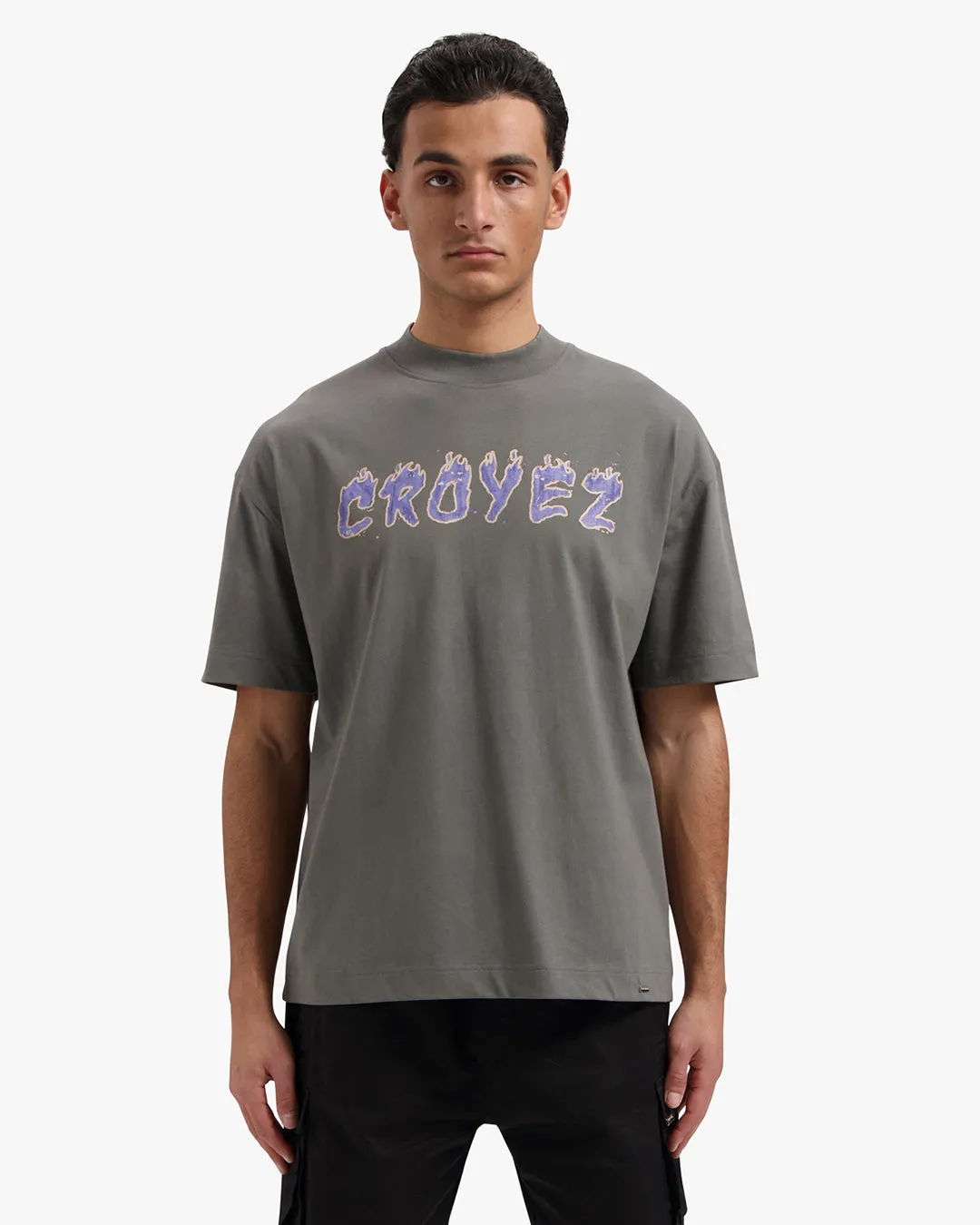 CROYEZ BURNING LOGO T-SHIRT - ANTHRACITE/PURPLE