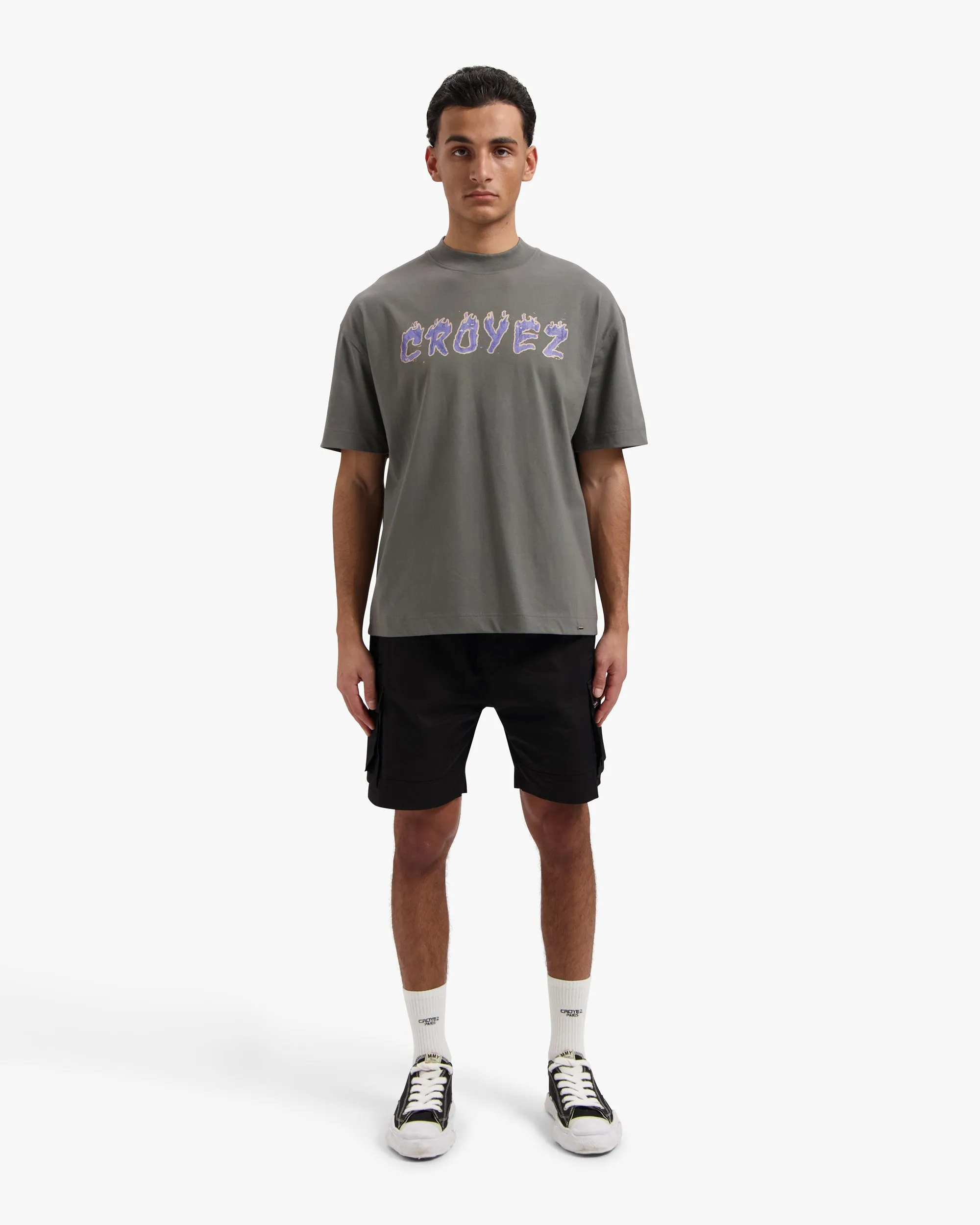 CROYEZ BURNING LOGO T-SHIRT - ANTHRACITE/PURPLE