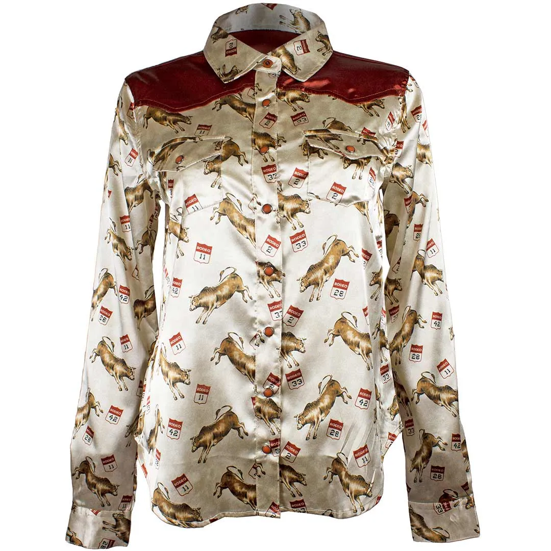 Cruel Denim Women's Bull Print Satin Snap Shirt