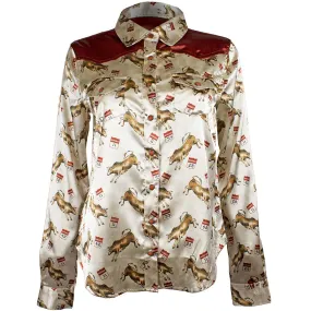 Cruel Denim Women's Bull Print Satin Snap Shirt