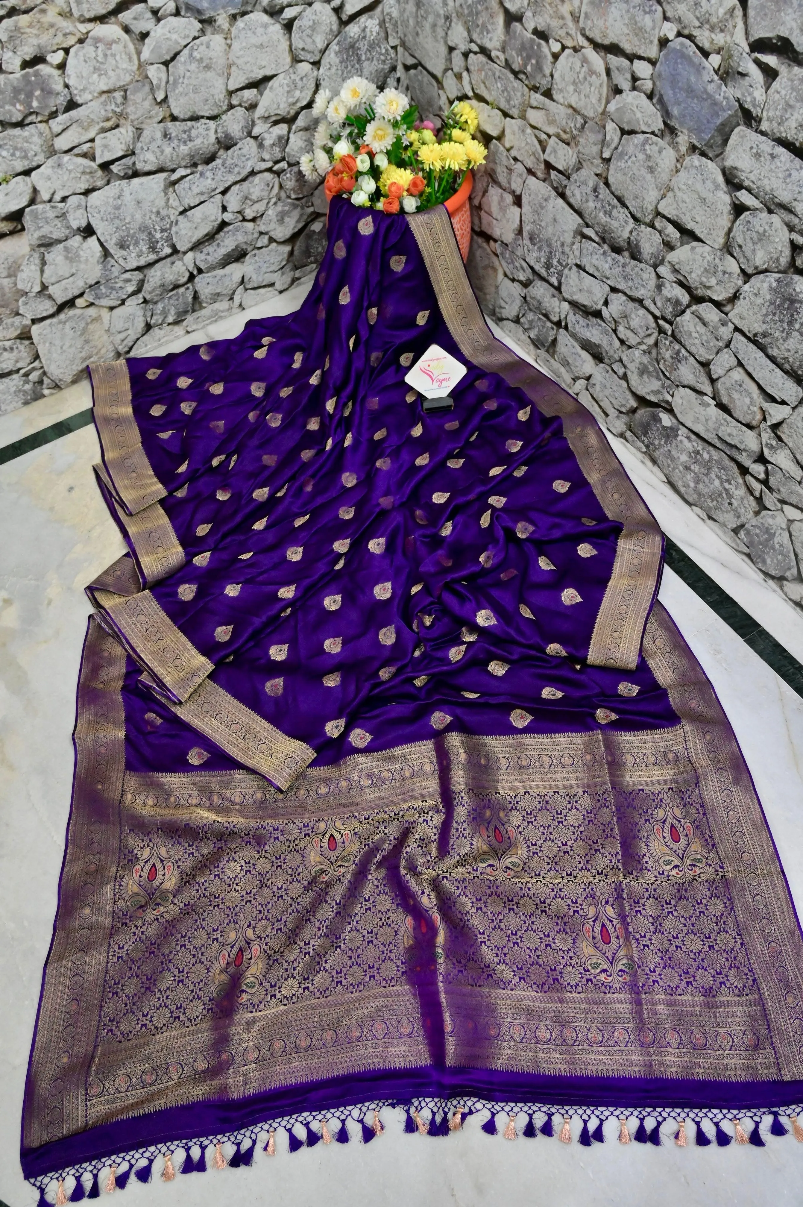 Deep Purple Color Mashru Banarasi with Meenakari Work