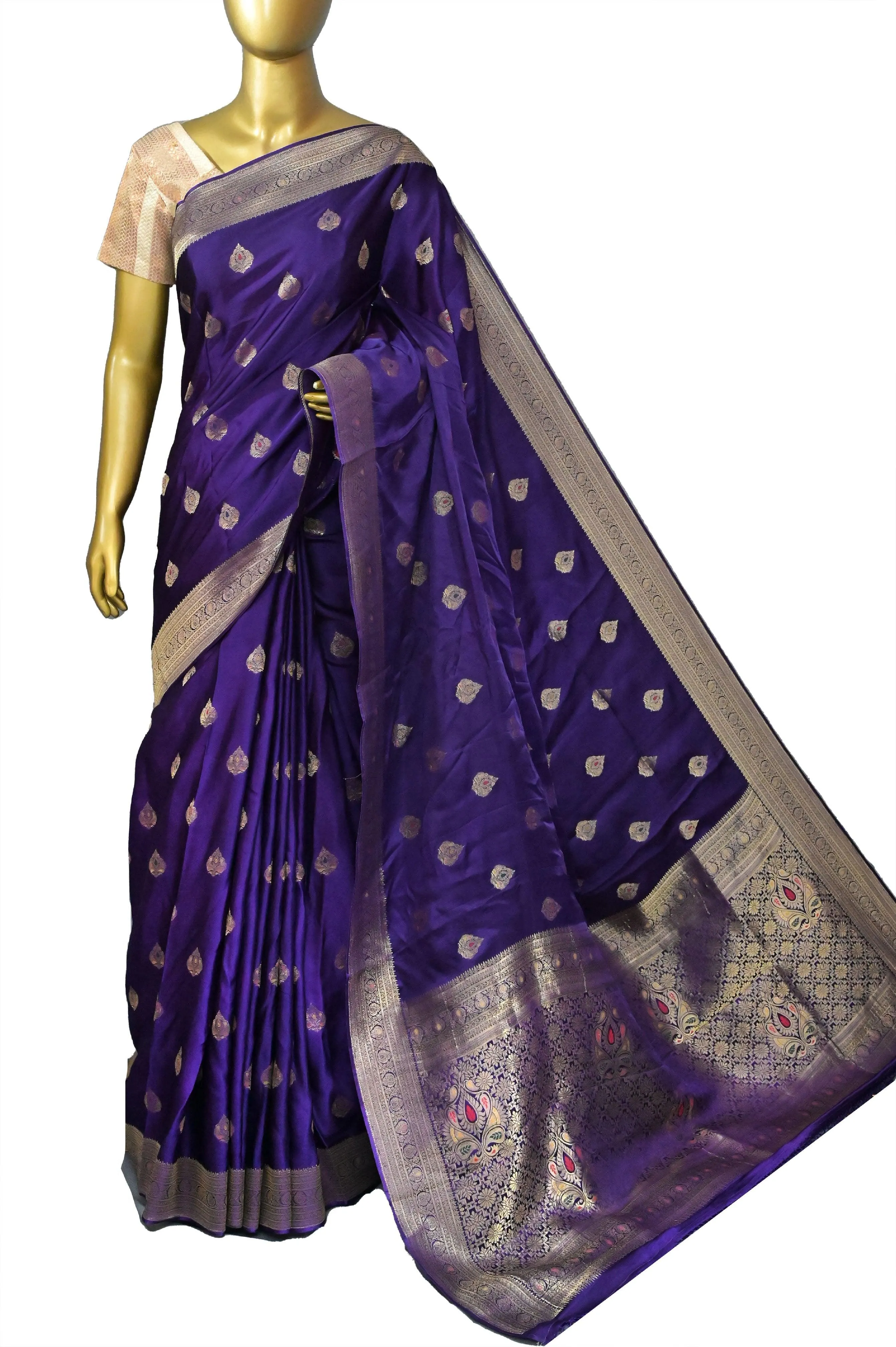 Deep Purple Color Mashru Banarasi with Meenakari Work