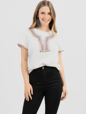 Delila Women Contrast Stitched Studded Short Sleeve Tee DL-T023（Prepack 9 Pcs）