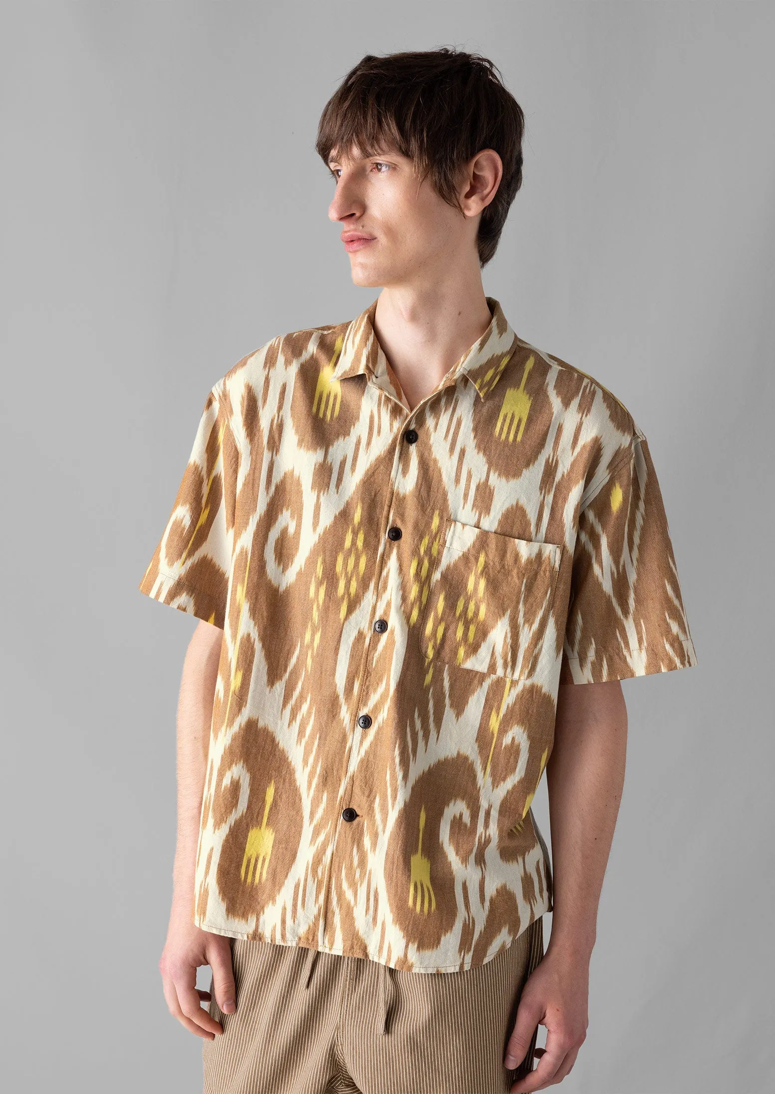 Dropped Shoulder Ikat Shirt | Brick