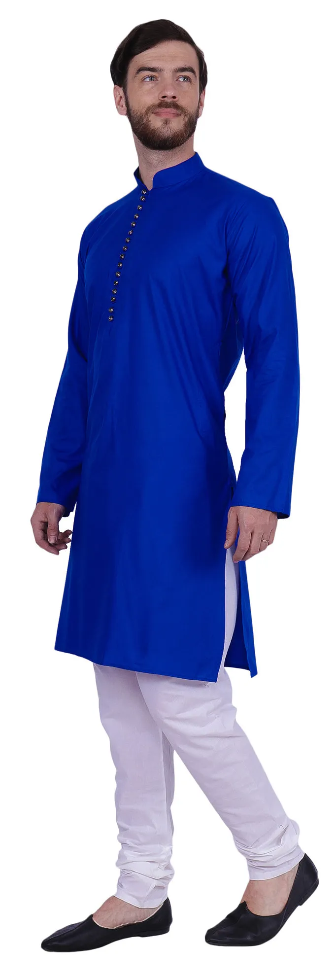 Elegant Cotton Men's Kurta Party Wear Pajama India Clothing (Blue)