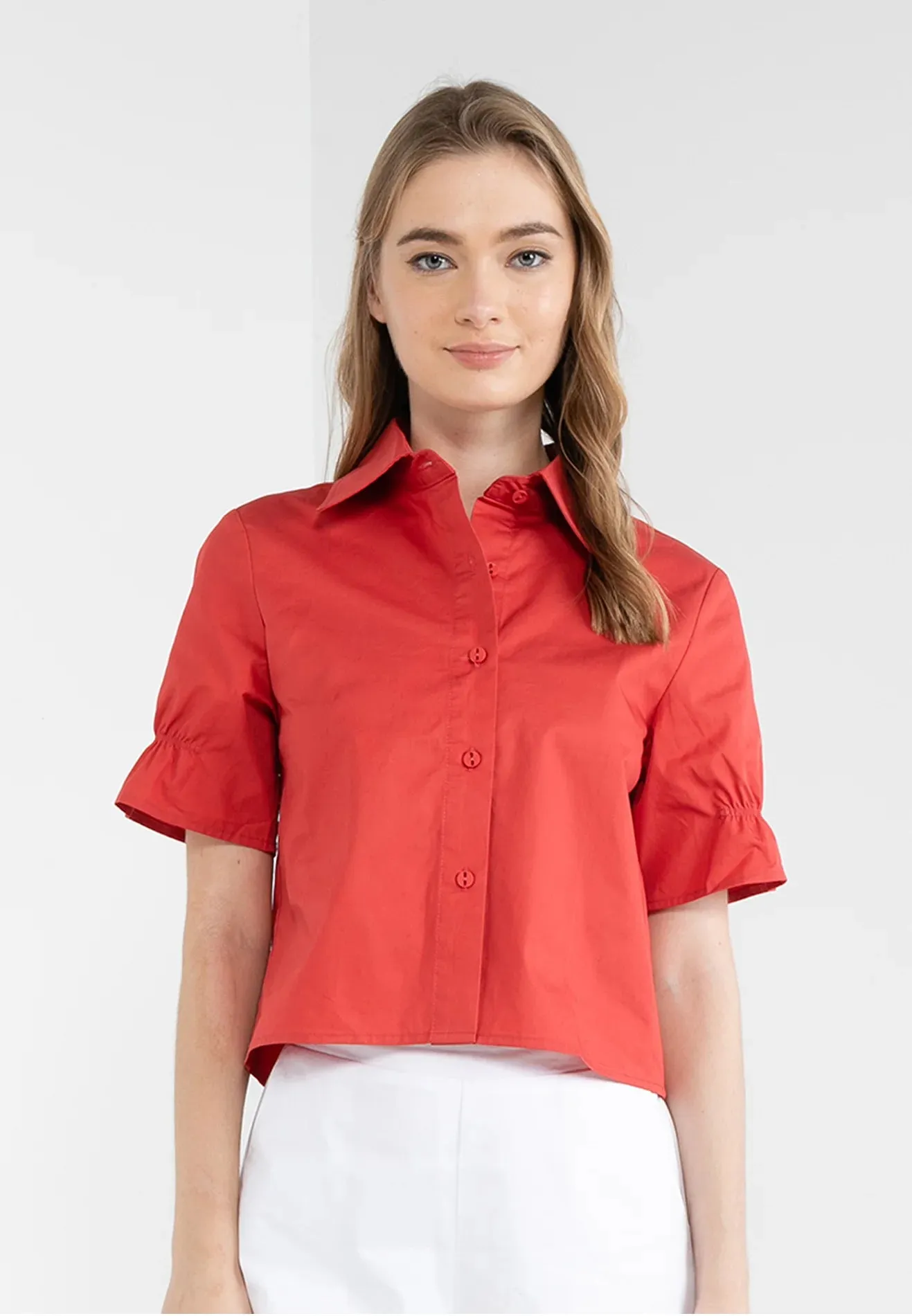 ELLE Apparel Ruffle Sleeves Collar Neck Shirt