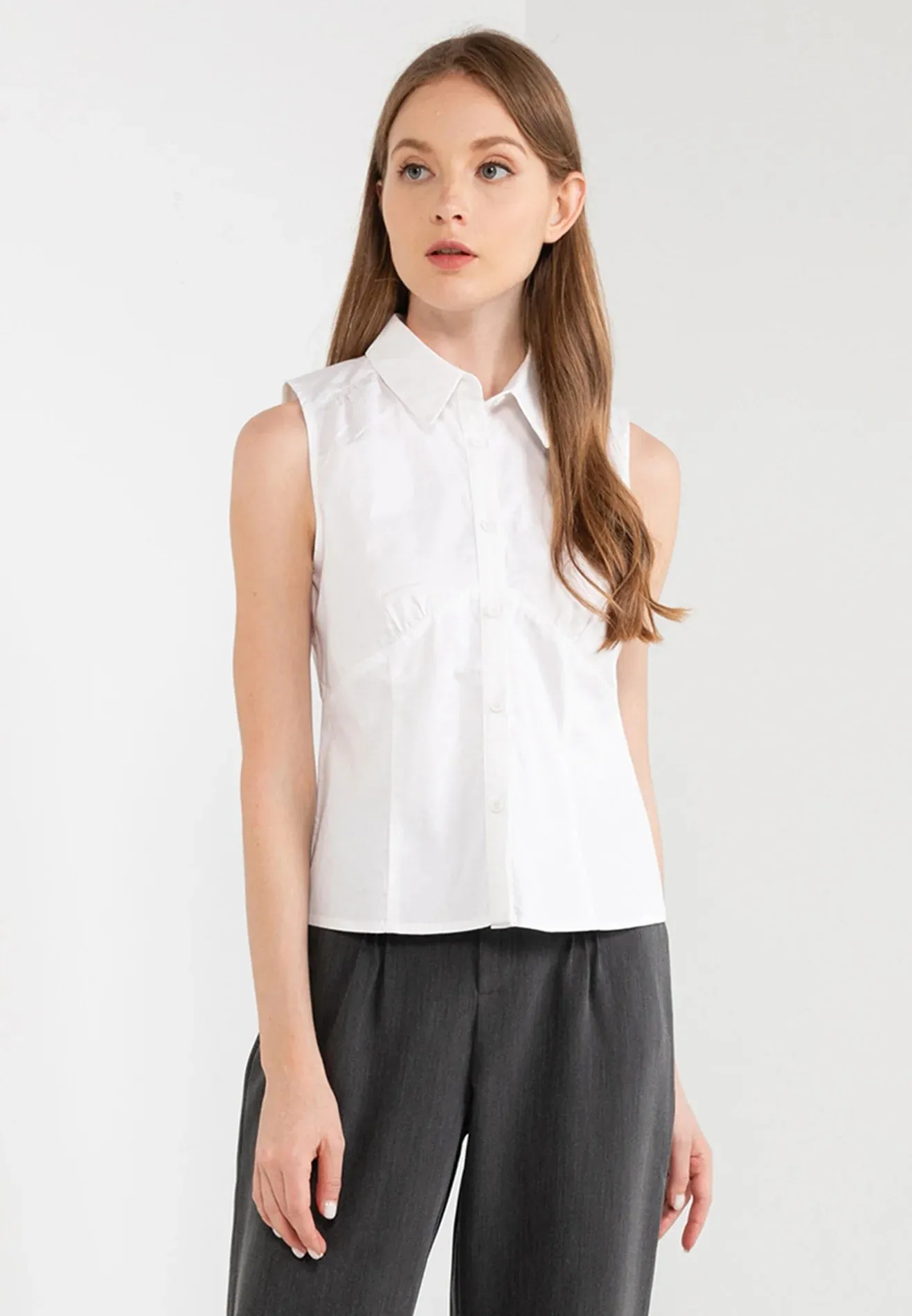 ELLE Apparel Sleeveless Collar Button Up Shirt