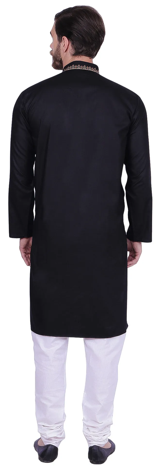 Embroidered Kurta Pajama Men's Cotton India Clothing Party Wear (Black)