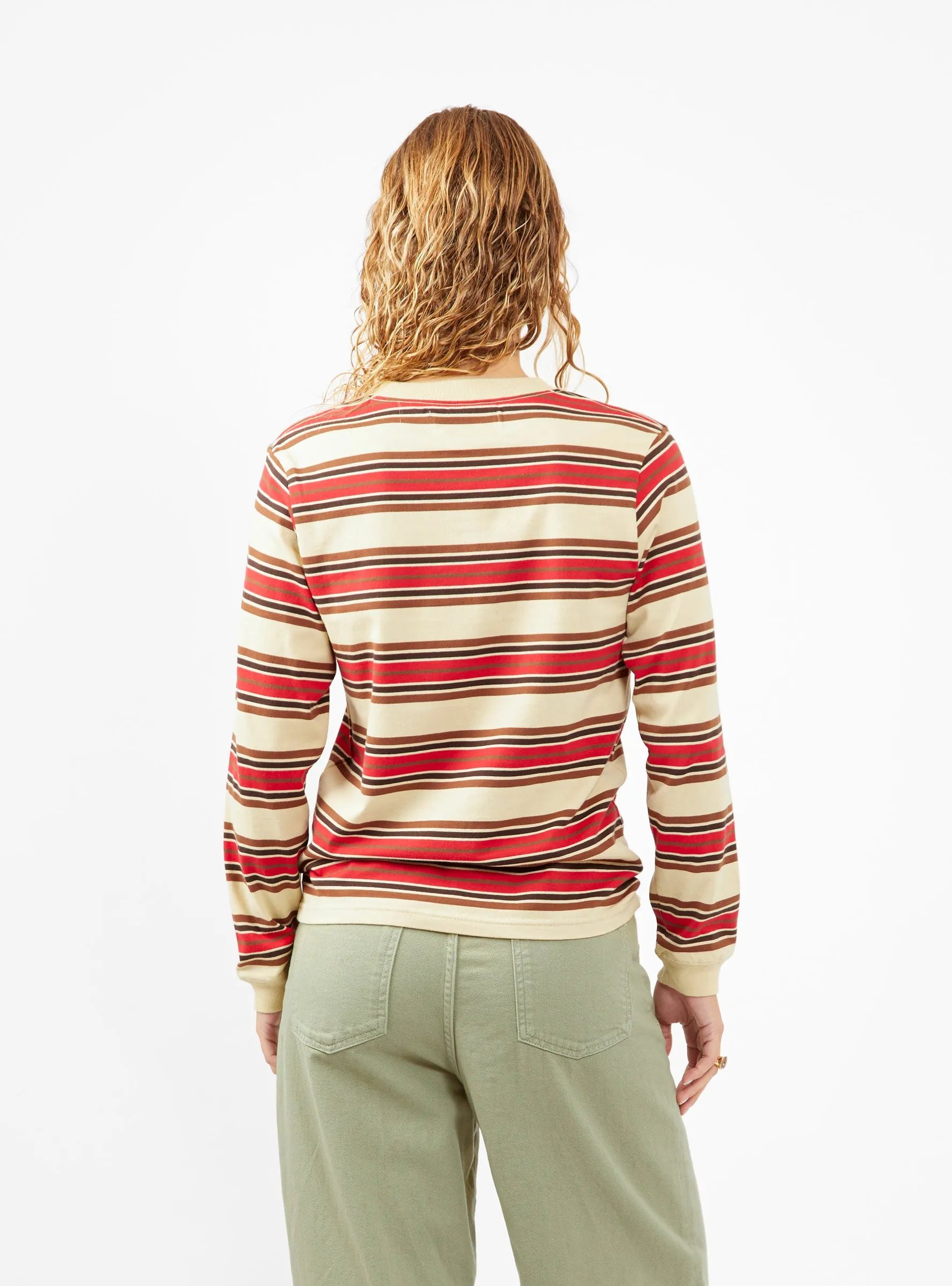 Embroidered T-shirt Beige & Red Stripe