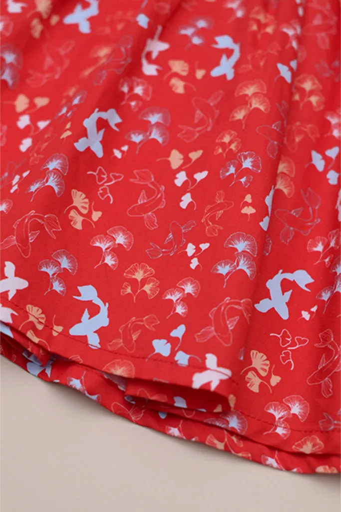 Flare Cheongsam - Red Gingkoi