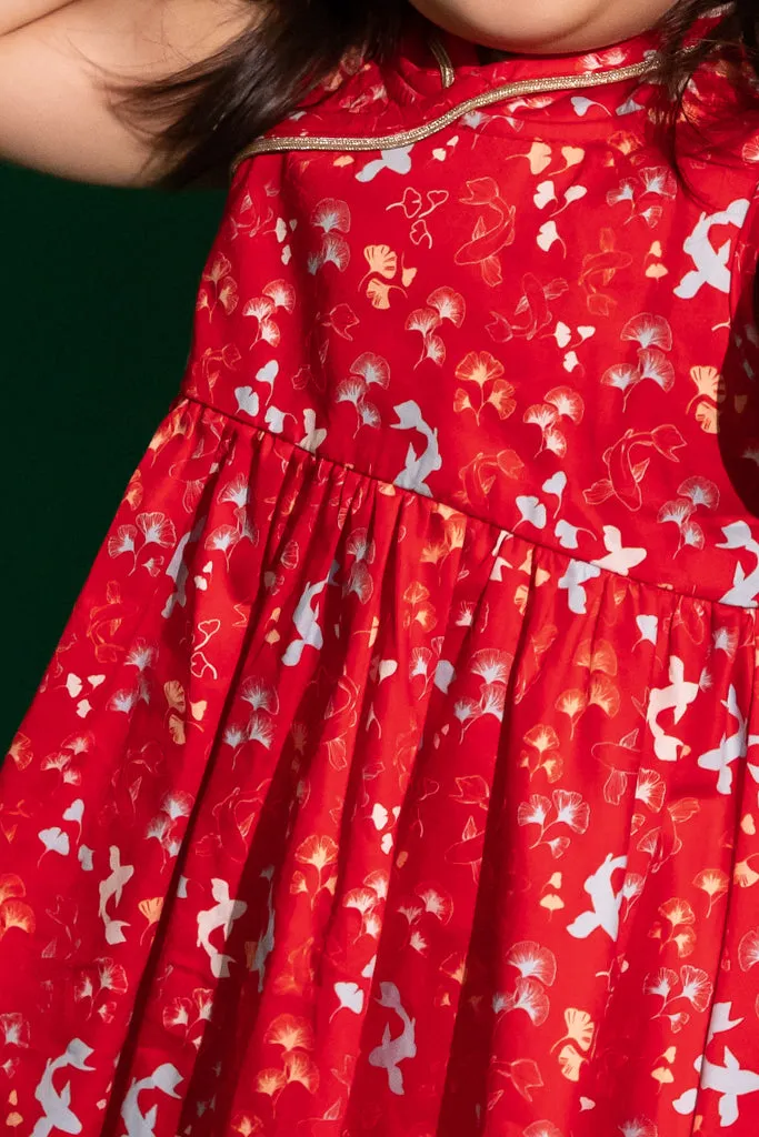 Flare Cheongsam - Red Gingkoi