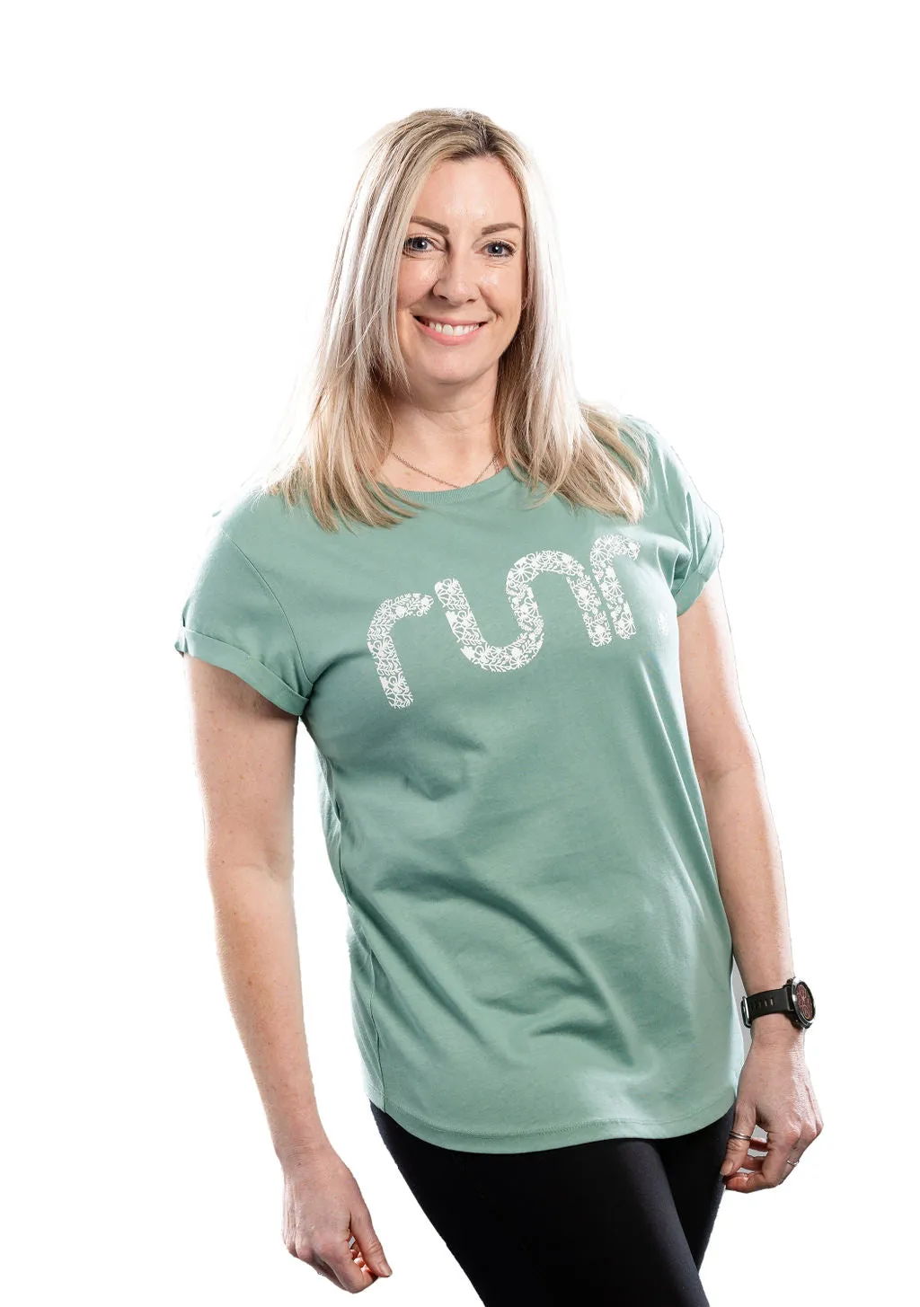 Floral Organic Runr T-shirt - Sage Green