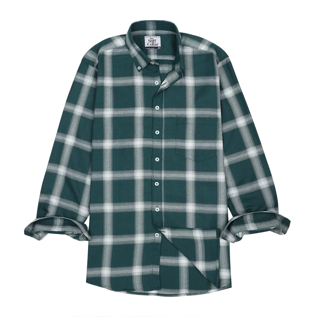 Forest Green Plaid Check Button Down Regular fit Shirt