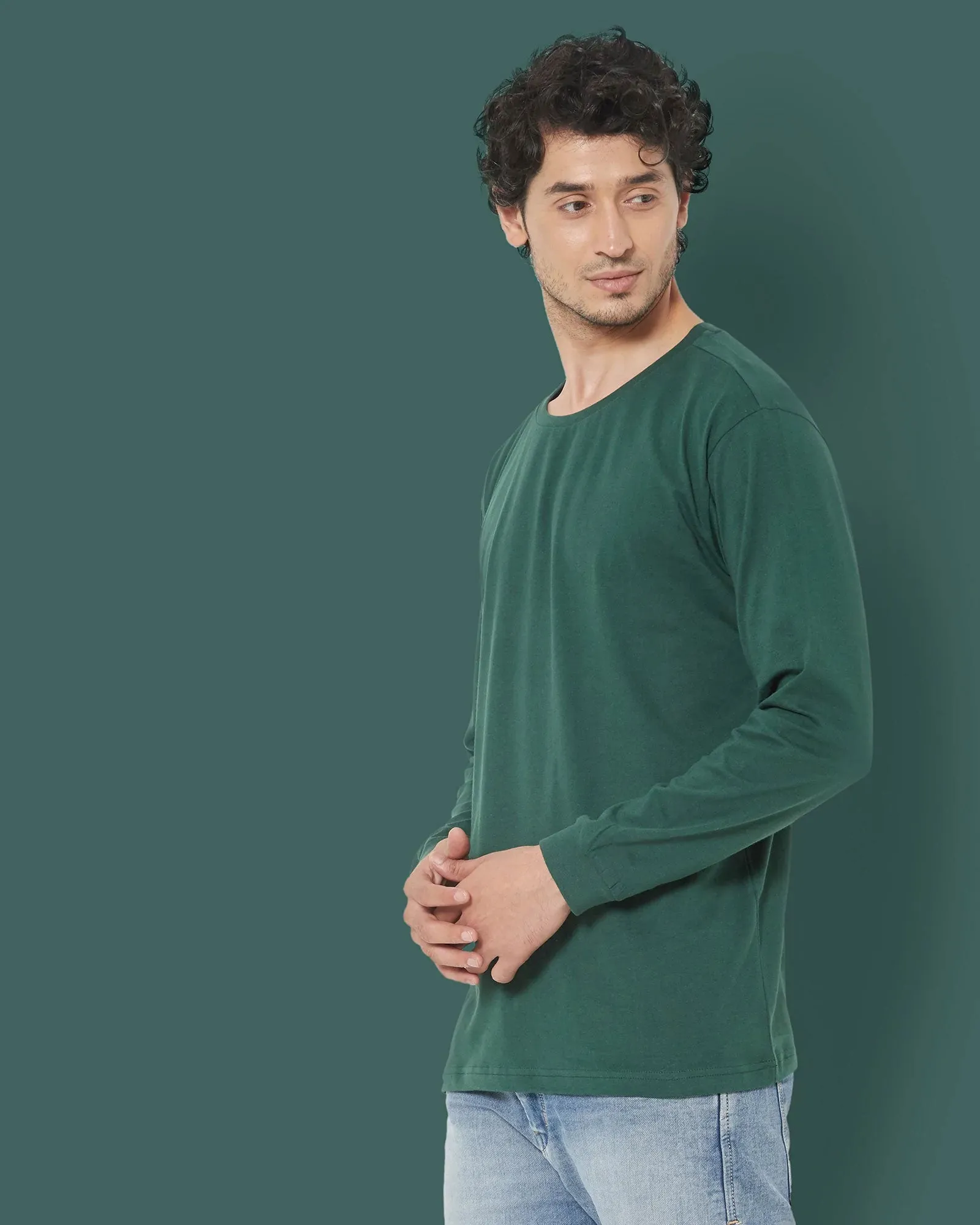 Full Sleeves Crew Neck: Emerald Green