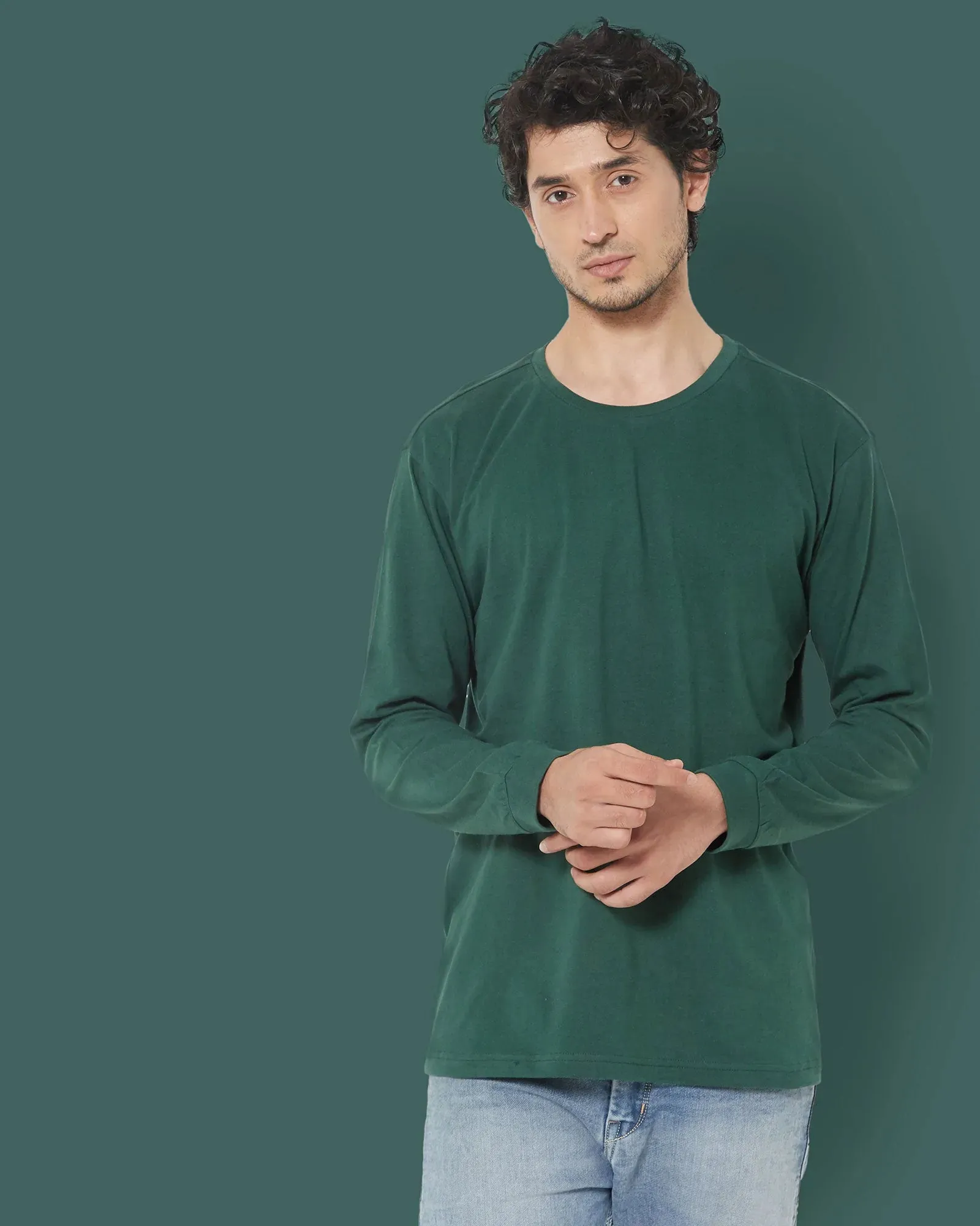 Full Sleeves Crew Neck: Emerald Green