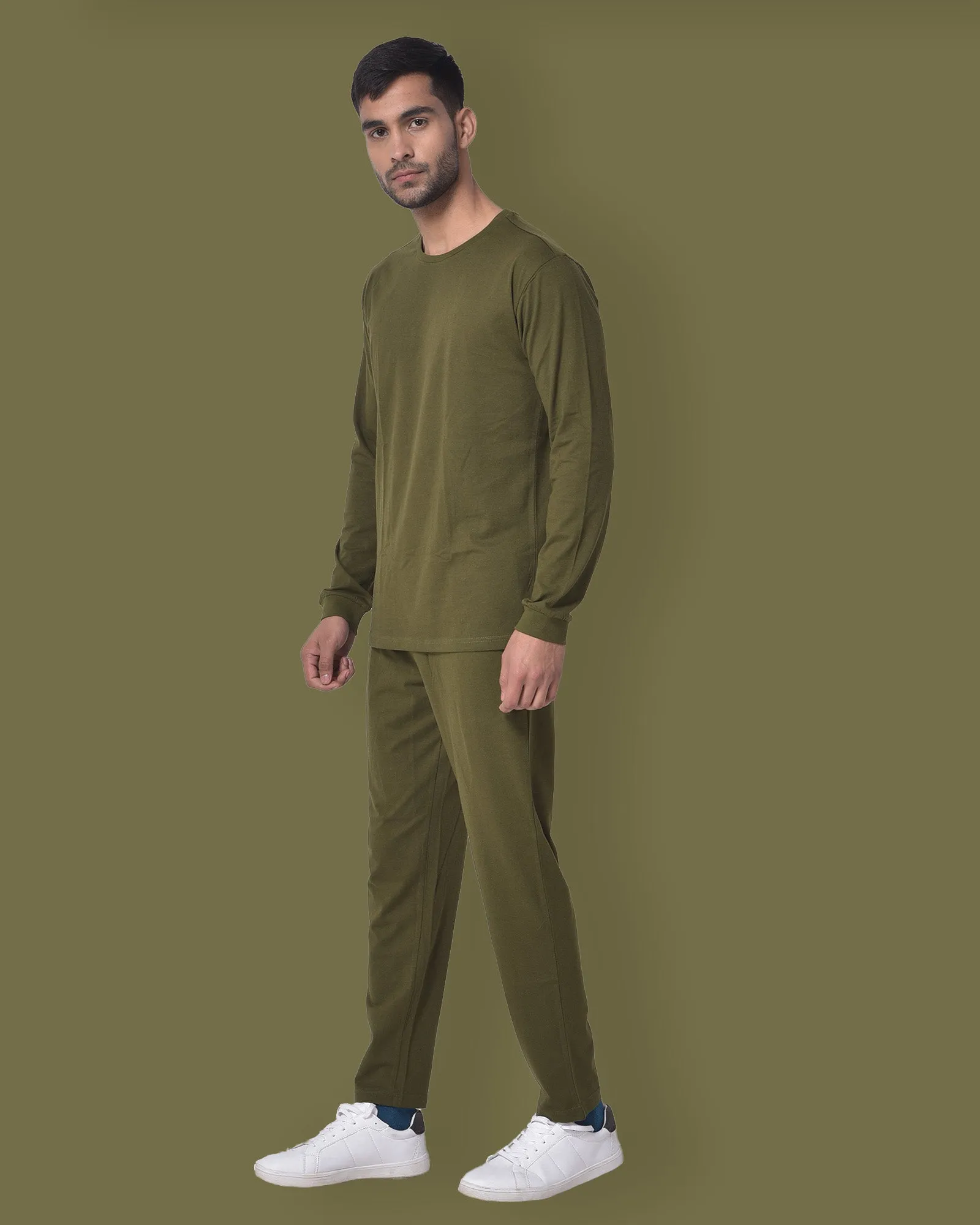 Full Sleeves Crew Neck: Olive Green