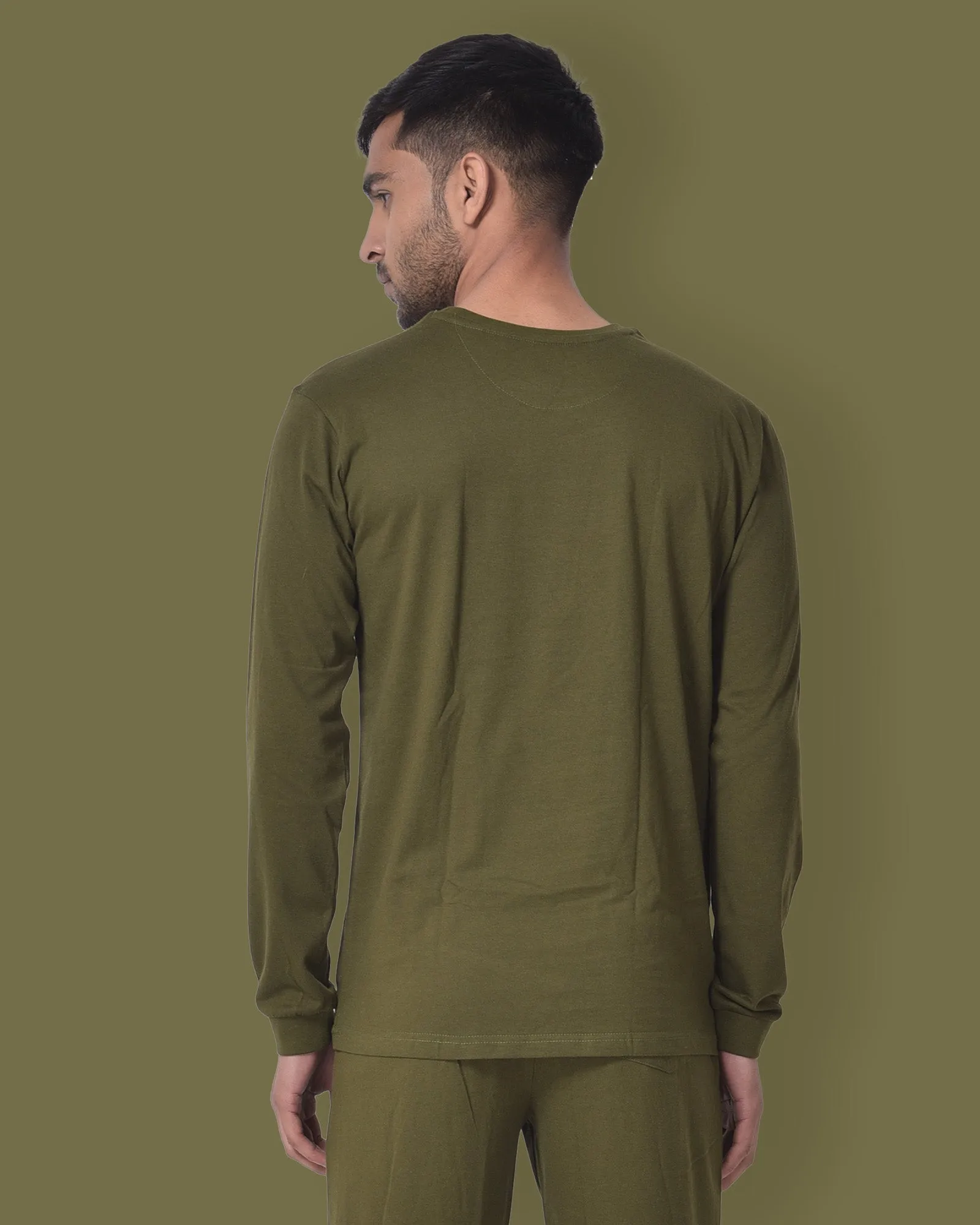 Full Sleeves Crew Neck: Olive Green